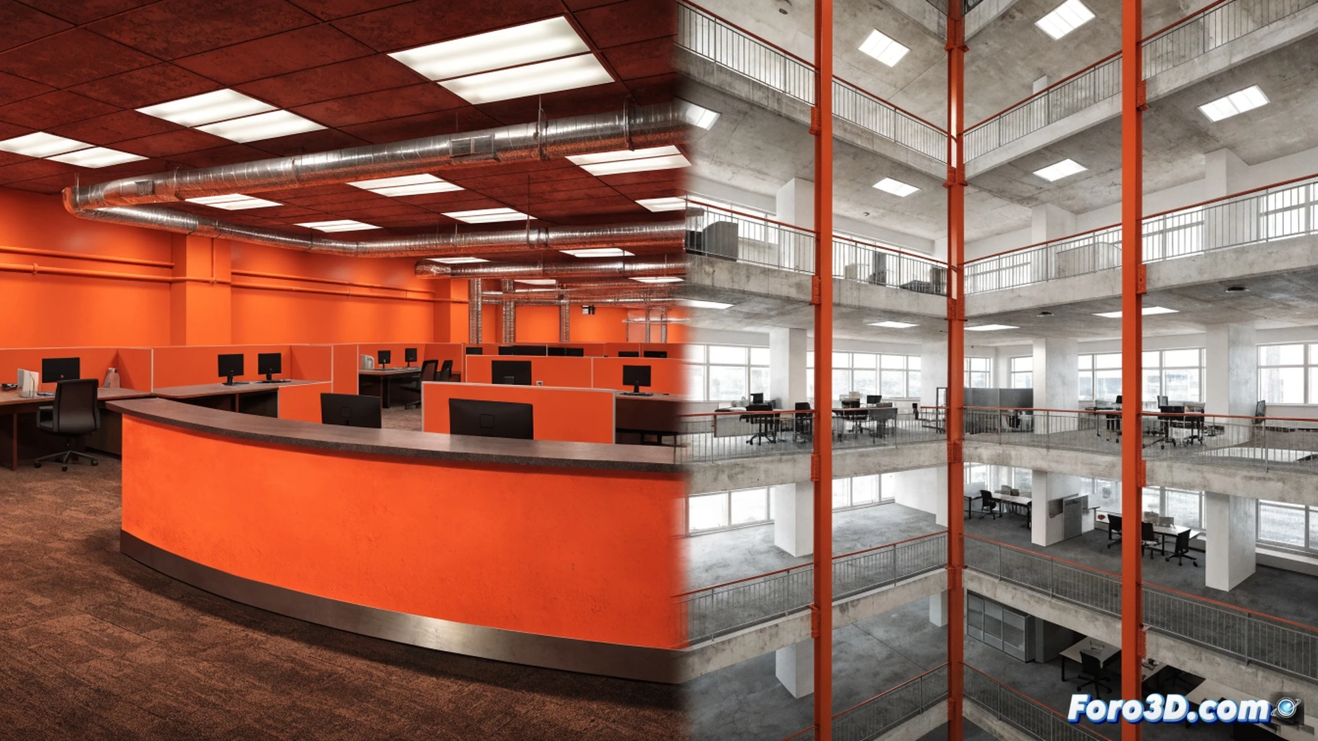 NCIS office set construction scene, paint rollers applying bright orange paint to drywall panels, lighting crew adjusting studio lamps casting warm glow on walls, technical crew measuring color swatches against original building sample, cinematic engineering visualization, photorealistic industrial lighting, paint cans labeled with custom orange formula, scaffolding and drop cloths in background, action of paint dripping from roller mid-stroke, demonstrating color matching process during set design, ultra-detailed texture of painted surface, dramatic shadows from studio rigging