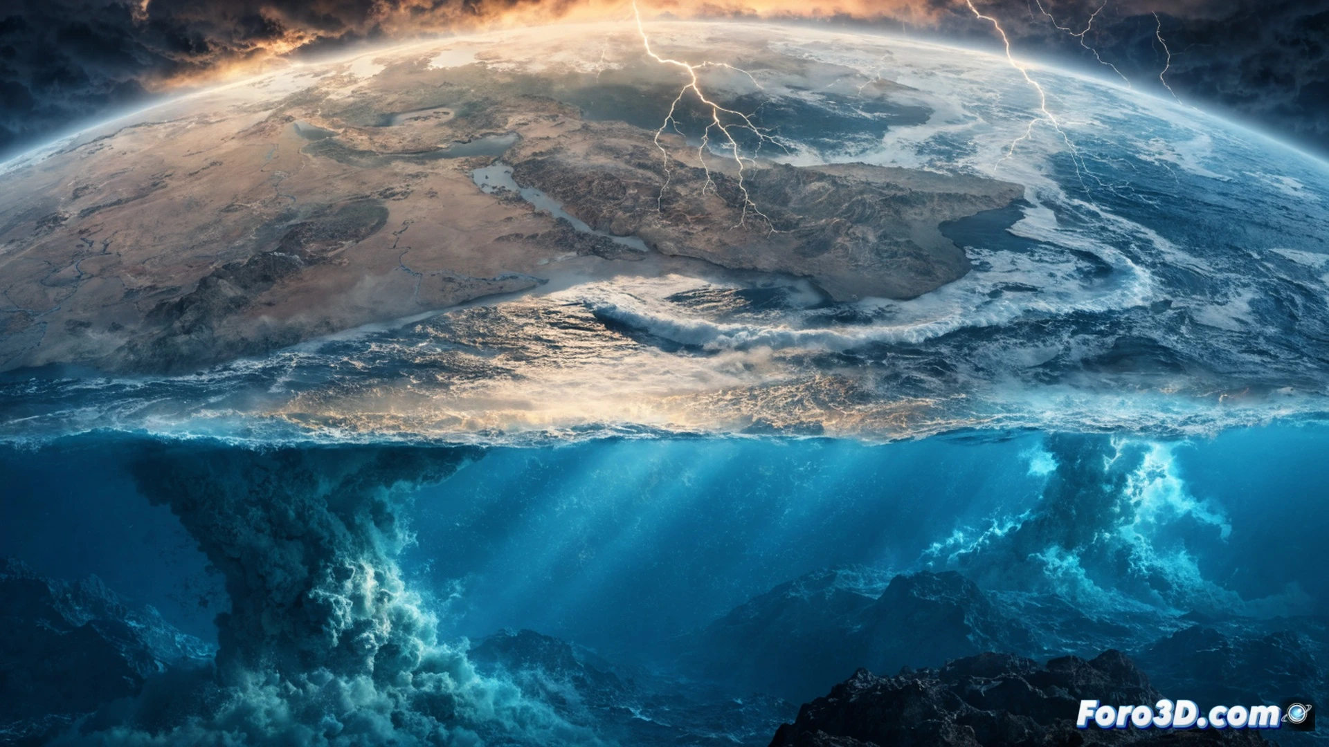 Supercomputer climate model visualization showing Pacific Ocean sea surface temperature anomaly with deep red hot spots intensifying near equator, meteorologists analyzing real-time data on multiple holographic screens displaying atmospheric pressure systems and storm trajectories, agricultural drought damage visible on split screen showing withered cornfields and flooded coastal farmland, cinematic documentary style, photorealistic earth observation imagery, dramatic lighting from monitor glow, ultra-detailed weather radar patterns and heat plume simulations, technical scientific visualization