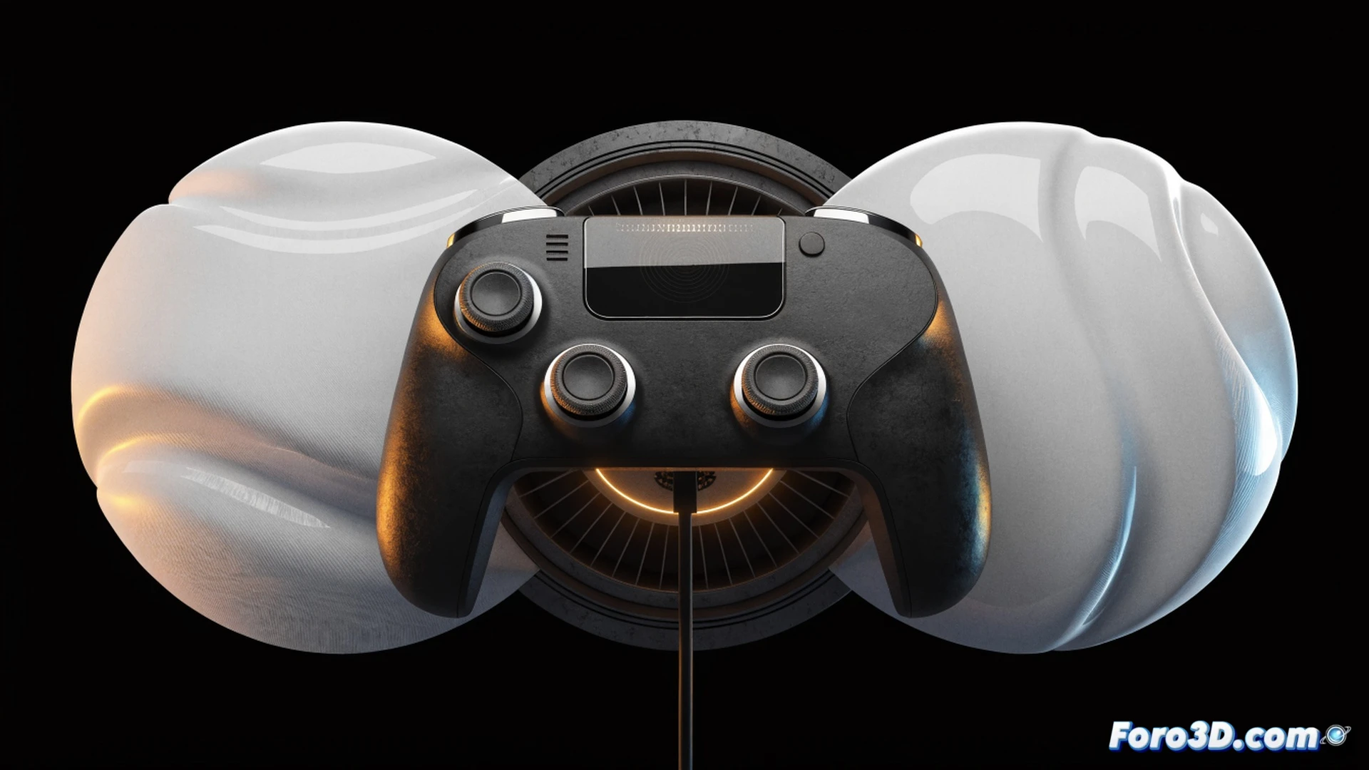 futuristic Steam Controller production line, robotic assembly arms placing components into empty controller shells, conveyor belt with dozens of unfinished units moving slowly, glowing red warning lights on a digital display showing a massive backlog queue, warehouse shelves stacked high with unassembled parts, cinematic engineering visualization, photorealistic metallic textures, dramatic industrial lighting with cool blue and warm orange contrast, dust particles floating in beams of light, high-tech factory atmosphere, detailed mechanical joints and circuit boards visible during assembly process