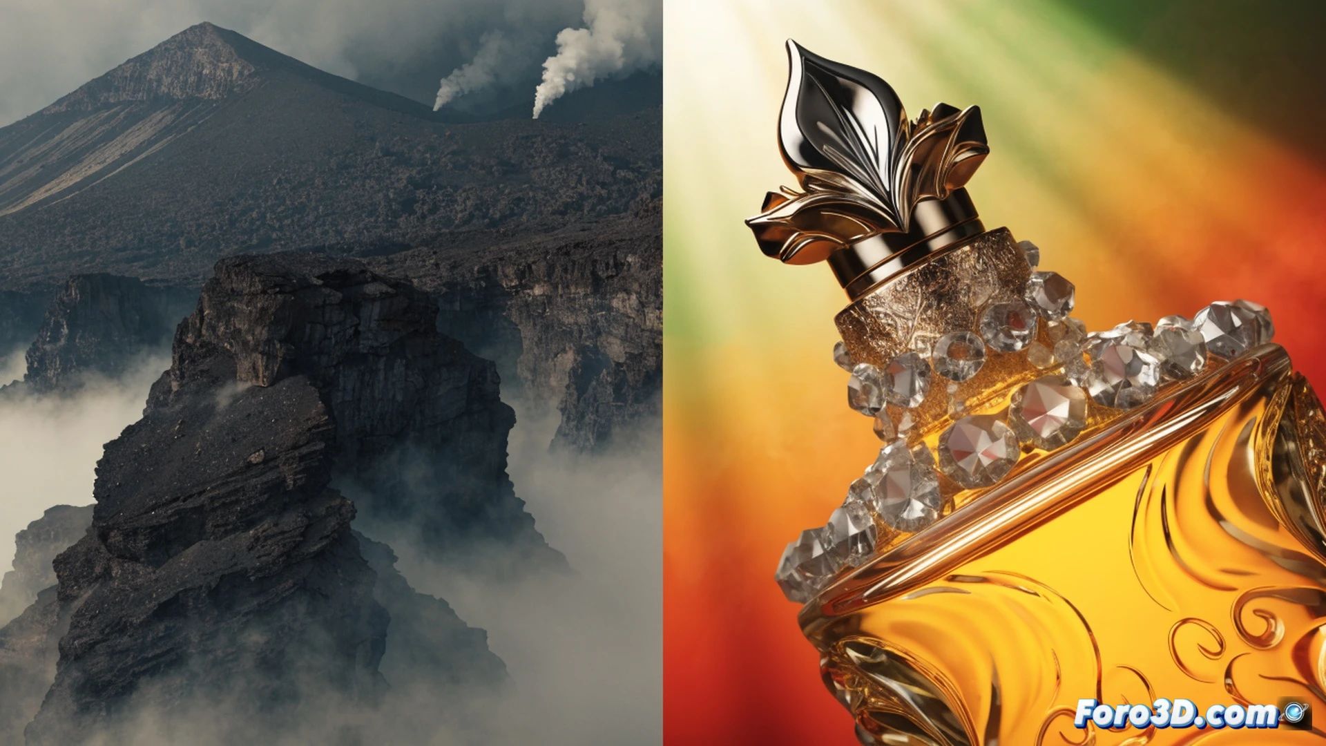 Close-up of a glass perfume bottle cracking under pressure, raw jasmine petals and sandalwood chips scattered on a cracked wooden table, a laptop displaying a supply chain graph with red warning spikes, a hand adjusting a data dashboard on a tablet showing climate crisis alerts, photorealistic technical illustration, dramatic side lighting casting long shadows, fine dust particles suspended in air, distressed luxury packaging in background, high-contrast cinematic texture, ultra-detailed glass reflections and botanical details