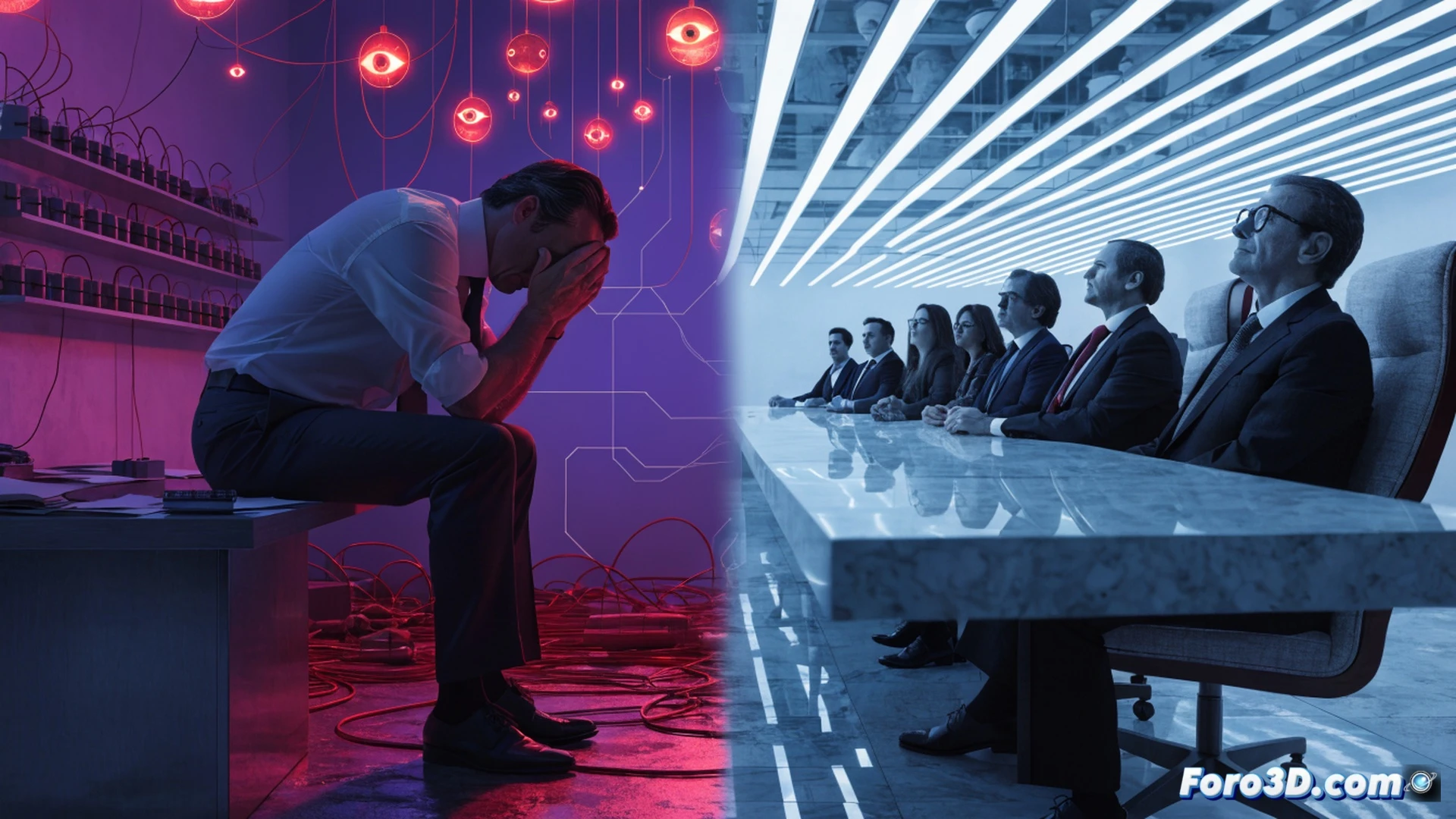 photorealistic cinematic scene of a single crumpled travel receipt being pushed off a polished wooden conference table by a lone hand, while the rest of the table remains empty and untouched, a blurred group of executives in suits standing at a distance behind a glass partition, shadows of financial documents and a lawyer’s briefcase faintly reflected on the floor, dramatic overhead spotlight isolating the hand and receipt, cold corporate lighting, ultra-detailed textures of paper fibers and wood grain, technical illustration style emphasizing isolation and deflection of responsibility