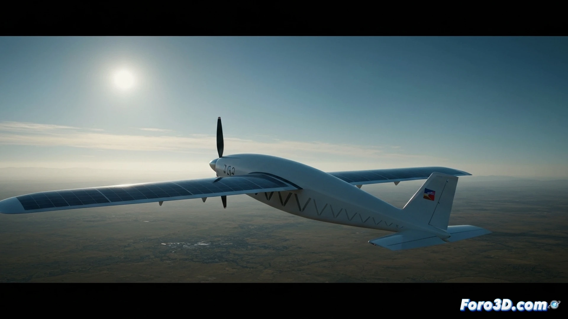 Ultralight solar aircraft wing cross-section during UV resistance testing, robotic arm applying transparent protective coating layer while simulated sunlight beams hit the surface, dust particles bouncing off the material at high altitude, temperature gauge showing extreme fluctuations, carbon fiber structure visible beneath thin film, engineering visualization with metallic sheen and blue-tinted protective layer, photorealistic technical render, dramatic side lighting emphasizing texture and thickness, clean industrial lab environment