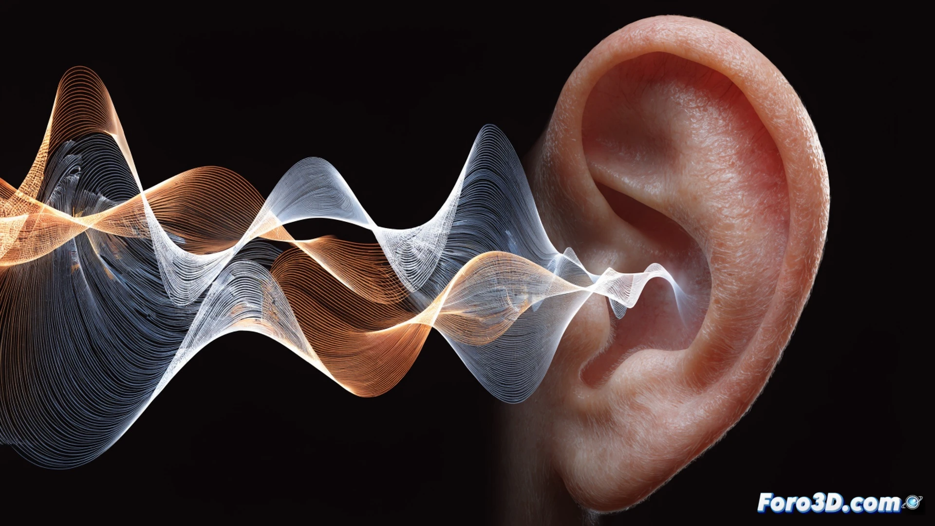 photorealistic illustration of a person sitting in a silent room, hands covering ears in distress, while invisible low-frequency sound waves emanate from their head as translucent concentric ripples, an audiologist examining a digital frequency analyzer screen showing a flat line below 20 Hz, medical ear inspection tools on a sterile table, no external noise sources visible, clinical lighting, soft shadows, hyper-detailed skin texture, realistic anatomical rendering, cinematic composition, muted blue-gray color palette, technical medical visualization