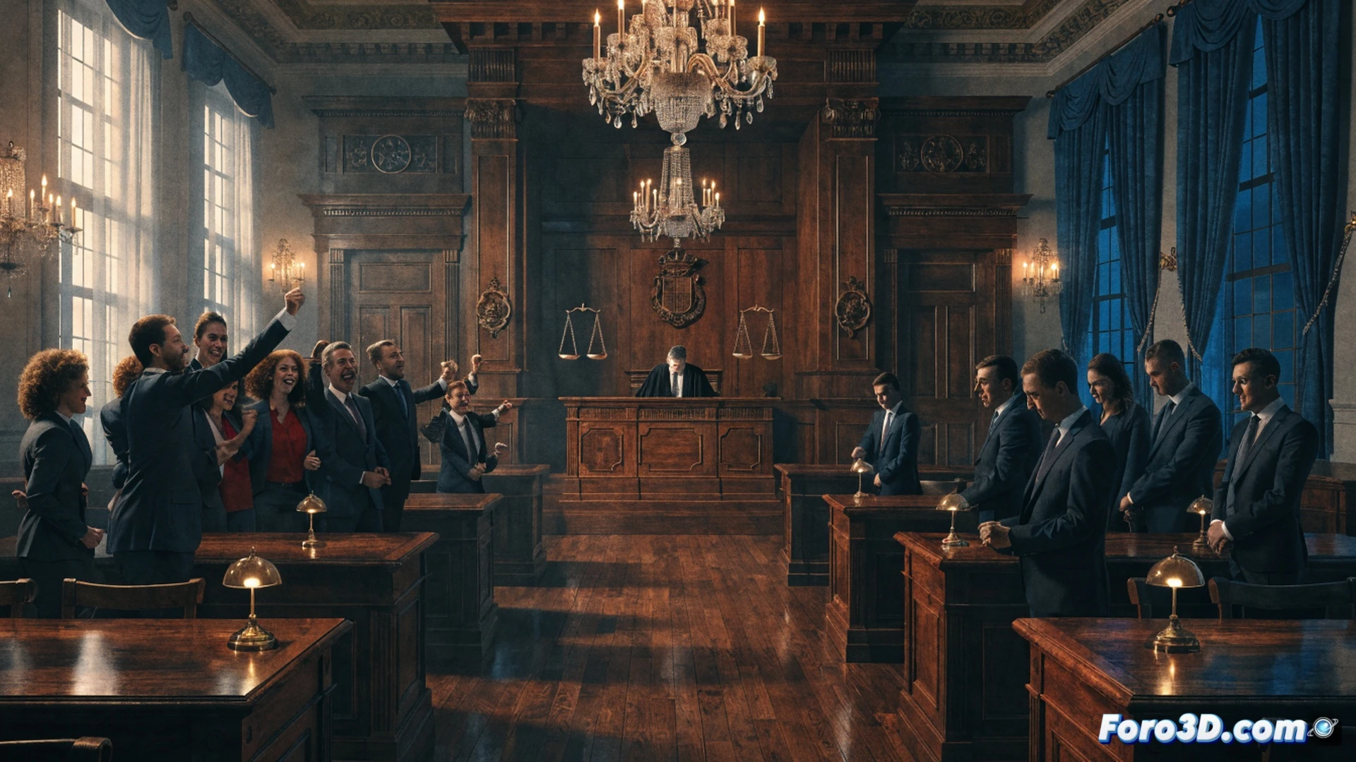 water meter being disconnected from municipal pipe by a judge's gavel, broken chains labeled with legal documents falling away, digital tariff display screen showing 40% cancellation, coins and bills flowing back from corporate building into citizen hands, cinematic technical illustration, photorealistic metallic pipes, glowing legal seals, dramatic courtroom lighting, precise mechanical joints, high-contrast shadows, engineering visualization style, detailed water pressure gauges, money streams with transparent digital overlay