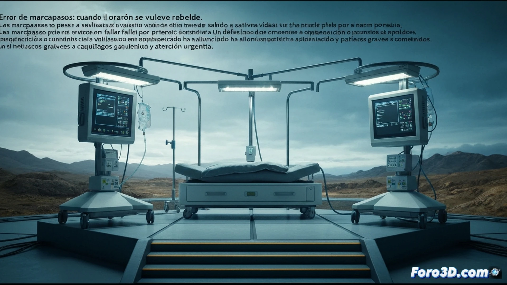 photorealistic medical illustration of a malfunctioning pacemaker implanted in a human chest, surgeon holding a programming tablet with warning alerts on screen, while an ECG monitor shows chaotic arrhythmia spikes, electrode leads partially detached from heart muscle, glowing red error indicators on the pacemaker casing, dramatic blue-white surgical lighting, reflection on metallic components, detailed anatomical layers visible, tense operating room atmosphere, cinematic engineering visualization, ultra-realistic tissue textures
