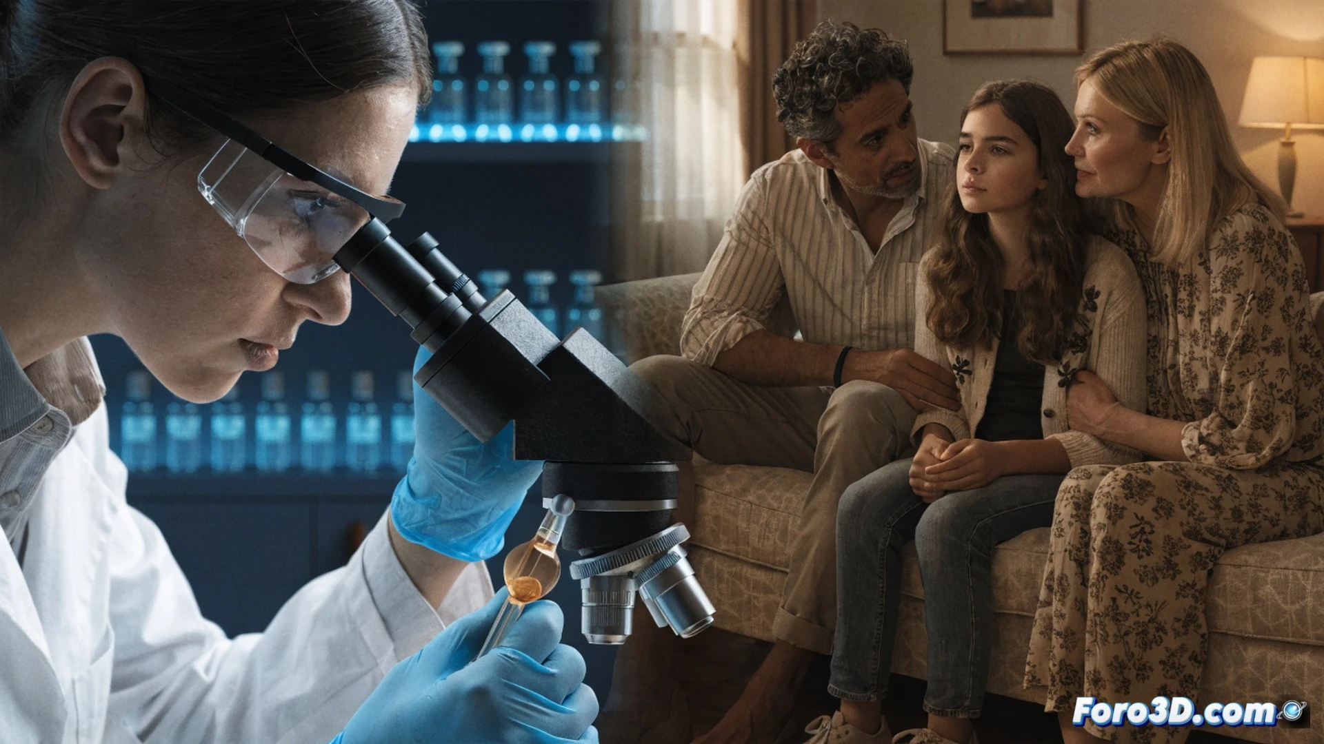 A laboratory technician in a sterile white coat holds a cryogenic storage vial labeled with a barcode, standing before a row of liquid nitrogen tanks, while a blurred figure in the background gestures at a computer monitor displaying genetic sequence data, the technician looking down with a tense expression, cold blue lighting reflecting off stainless steel surfaces, photorealistic technical illustration, clinical atmosphere, precise focus on the vial and the technician’s gloved hand, dramatic shadows emphasizing the moment of confusion during a routine embryo selection process.