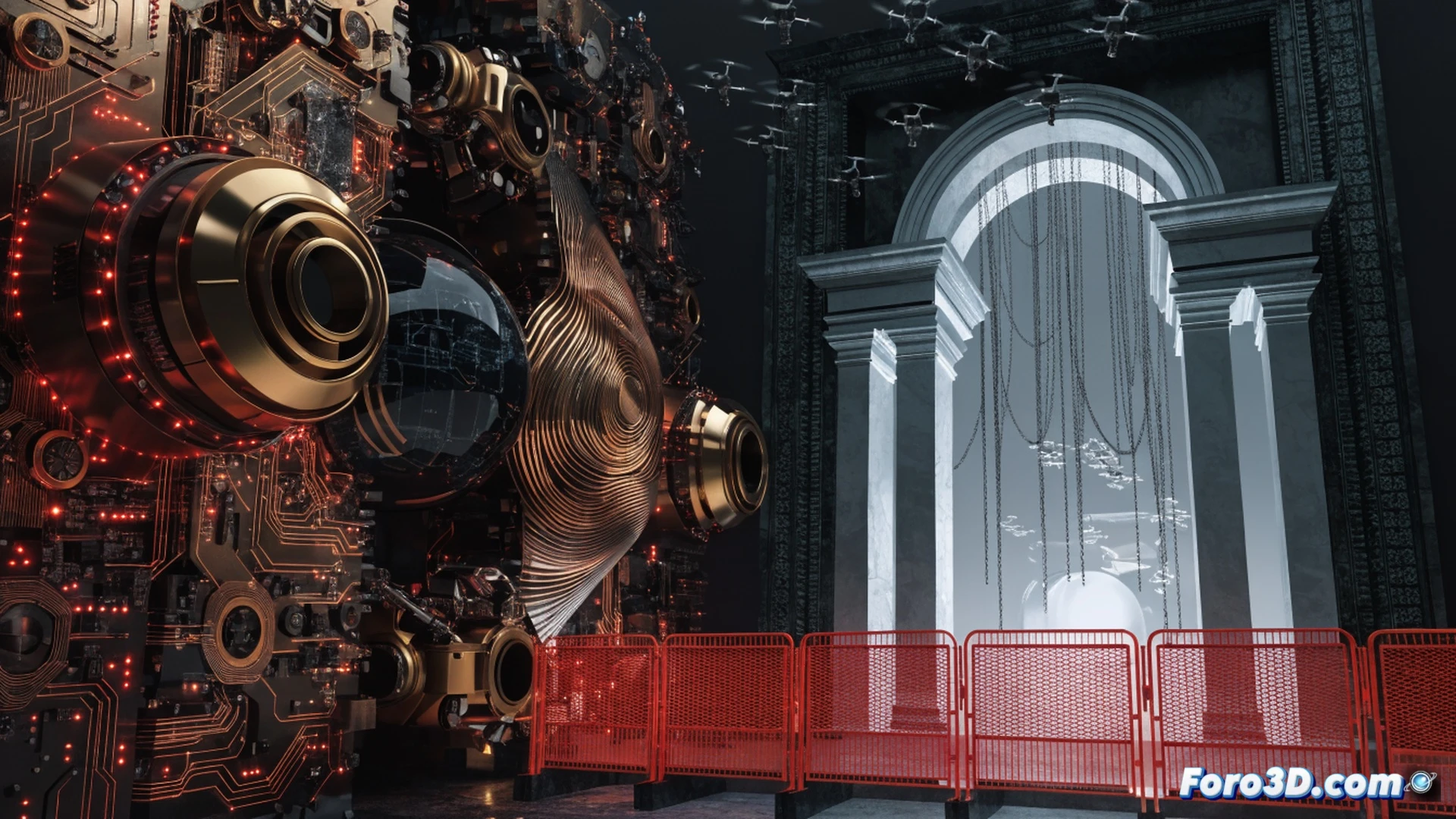 Cinematic photorealistic scene showing a glowing digital globe with two AI model nodes labeled Fable and Mythos being forcefully dimmed and disconnected from international server racks, a red firewall barrier rising to block foreign data cables while Chinese flag-colored fiber optic lines bypass the blockade and connect to a high-speed computing cluster, Anthropic logo on a server being overridden by a US government interface, dramatic blue and red lighting, sparks of data corruption, motion blur on severed connections, ultra-detailed circuit board textures, dark metallic server room atmosphere, technical engineering visualization