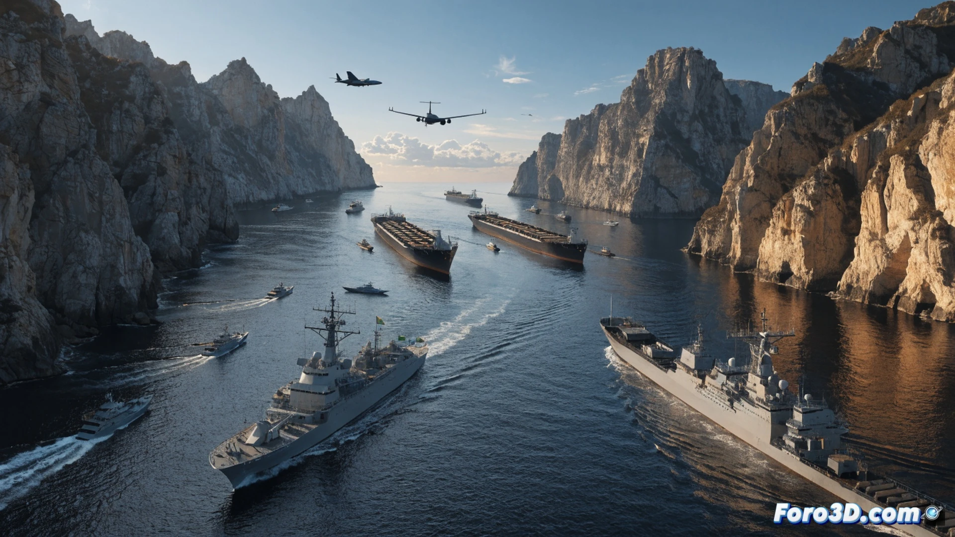 super tanker navigating narrow strait of hormuz, two giant hands emerging from sea holding a toll booth gate across the waterway, iranian flag and omani flag painted on booth sides, american dollar bills floating away into wind, oil barrels stacked on deck with price tags rising, naval warships patrolling background, cinematic photorealistic engineering visualization, dramatic sunset lighting, turbulent waves splashing against ship hull, detailed mechanical toll mechanism with gears and sensors, hyper-realistic maritime scene, wide-angle lens perspective