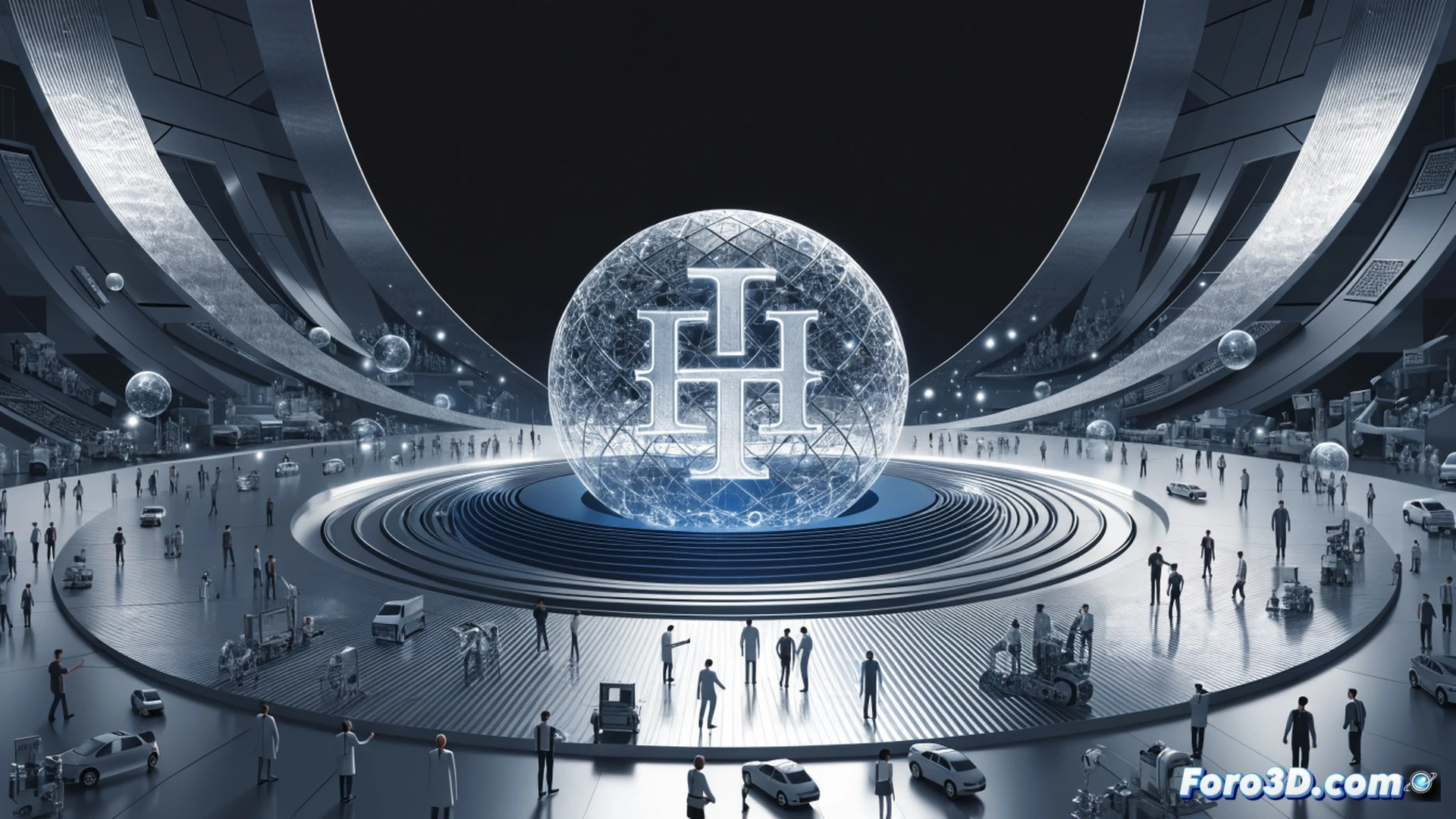 ETH Zurich main hall, diverse students collaborating on a holographic molecular model projected above a lab bench, robotic arm assembling a microchip prototype nearby, glowing network lines connecting global research nodes on a transparent screen, photorealistic engineering visualization, bright academic lighting, polished concrete floor reflecting blue data streams, ultra-detailed mechanical components, clean futuristic aesthetic, cinematic depth of field