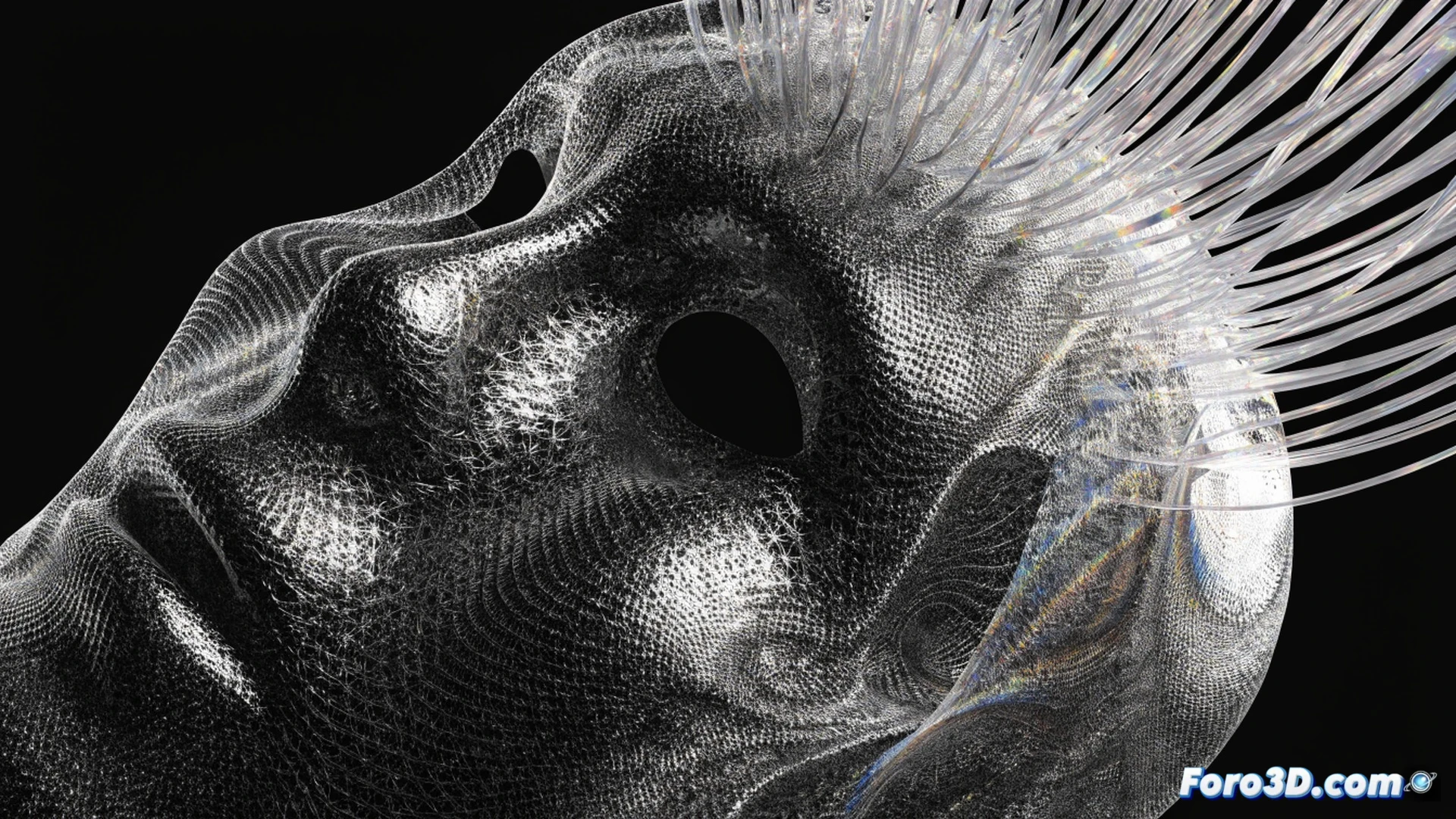photorealistic technical illustration of a 3D depth map evasion attack, a person wearing a matte black concave inverse mask projected toward a facial recognition sensor, the mask's inward-curving surface tricking the infrared depth camera into reading it as a convex human face, visible laser grid lines showing depth distortion, laptop displaying real-time point cloud manipulation, engineering lab environment with oscilloscope and calibration tools, dramatic side lighting revealing the mask's hollow geometry, cinematic high-contrast shadows, ultra-detailed plastic surface texture, glowing red sensor beam intersecting the concave cavity, security vulnerability demonstration