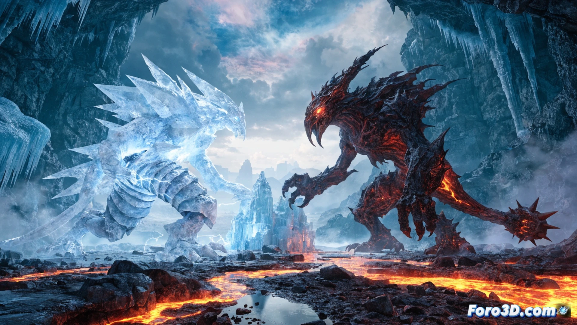 frozen dungeon corridor in Final Fantasy 14, crystalline ice walls cracking unpredictably, four adventurers dodging a massive frost wyrm boss mid-swing, glowing rune traps activating underfoot, broken floor tiles revealing hidden spikes, combat UI elements flickering with danger indicators, cinematic game engine visualization, dynamic lighting casting blue shadows, particle effects of shattered ice and frost breath, dramatic wide-angle perspective emphasizing chaos and surprise, photorealistic fantasy render, high-resolution texture detail on armor and monster scales