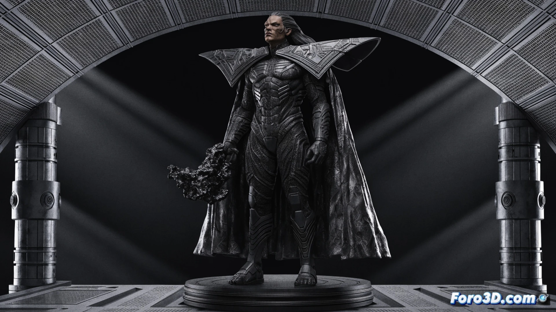 Statue of Captain Angel from Star Trek Strange New Worlds being carefully assembled on a collector display stand, 28 cm height figure showing intricate fabric folds and gold metallic insignia, precise hand placement during final positioning, photorealistic technical illustration, soft museum lighting casting dramatic shadows across the base, fine details of facial expression and costume texture visible, limited edition box open nearby revealing numbered certificate and foam insert, cinematic product photography style, high-contrast studio lighting emphasizing sculptural quality, ultra-detailed polymer surface reflecting subtle highlights, collector workshop environment with protective gloves and precision tools on clean workbench