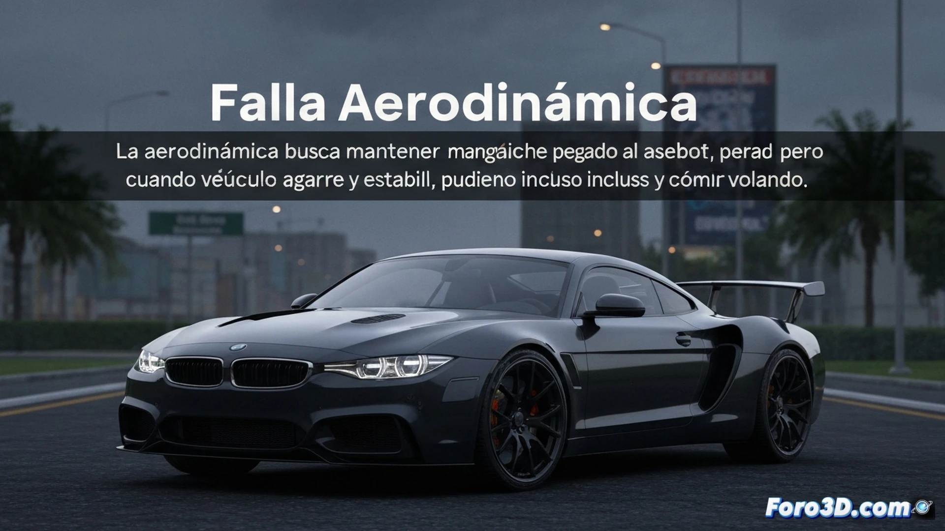 Sports car lifting off at high speed on a straight road, front wheels losing contact with asphalt while rear tires smoke from sudden downforce loss, turbulent airflow visualized with translucent blue streamlines detaching from hood and roof, diffuser stalling shown as chaotic red vortex under rear bumper, suspension fully extended showing dampers at maximum travel, cinematic engineering visualization, night scene with road reflectors and brake disc glow, motion blur on wheels, realistic CFD airflow patterns, dramatic industrial lighting, ultra-detailed underbody components with exposed splitter and side skirts, photorealistic technical render
