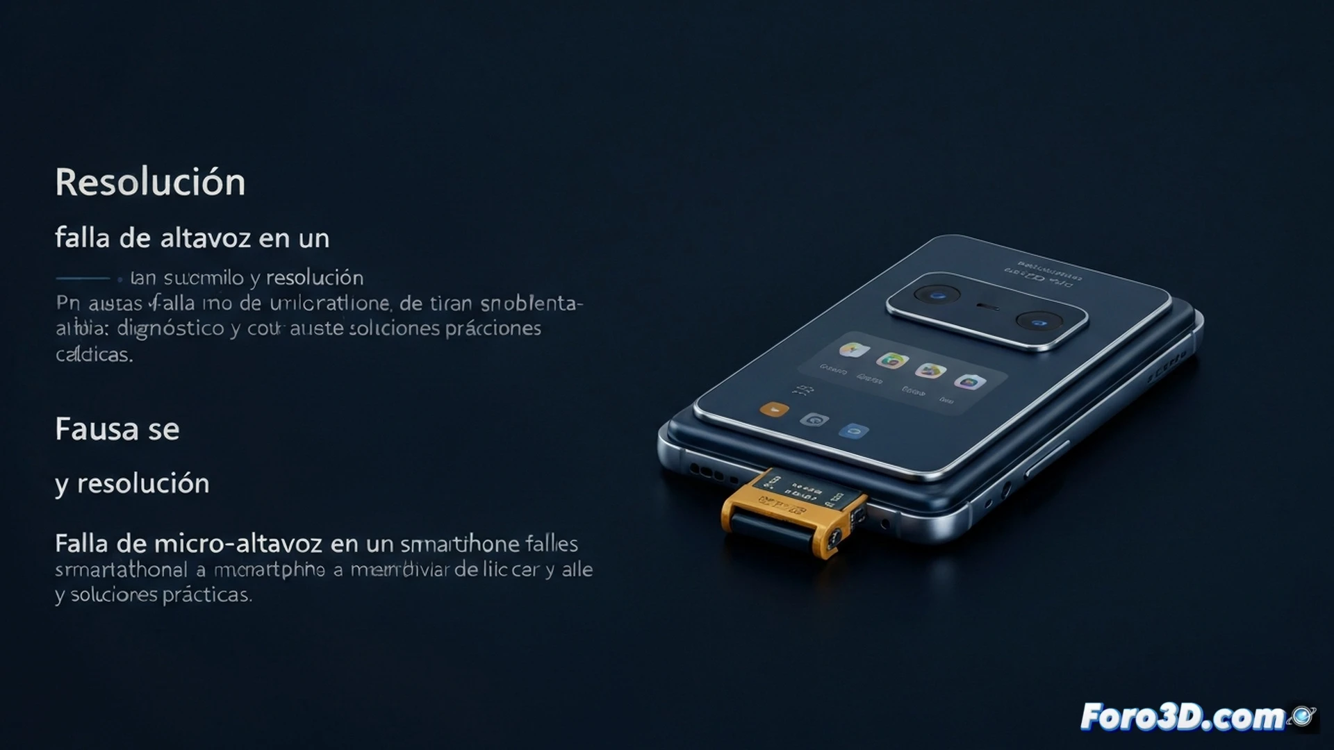 Micro altavoz de smartphone desmontado sobre mesa de trabajo iluminada, técnico usando microscopio binocular y pinzas de precisión para inspeccionar membrana de polvo y bobina desgastada, multímetro digital mostrando resistencia anómala, destornillador de precisión junto a lupa con luz LED, fondo con pantalla de osciloscopio mostrando forma de onda distorsionada, polvo acumulado en rejilla metálica, estilo fotorealista de ilustración técnica, iluminación dramática de estudio, enfoque nítido en componentes miniatura, texturas metálicas y plásticas detalladas, fondo desenfocado con herramientas de reparación.
