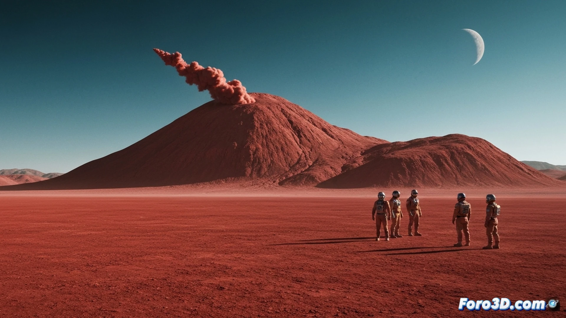 Fuga de gas en módulo de simulación marciana en desierto rocoso de Utah, cuatro astronautas con trajes blancos evacuando rápidamente mientras un técnico inspecciona una válvula abierta en el panel de control, humo blanco saliendo de una tubería metálica dañada, racks de servidores con monitores mostrando gráficos de presión cayendo en rojo, luces de emergencia amarillas parpadeando, suelo rojo polvoriento, atardecer desértico, estilo cinematográfico fotorrealista, iluminación dramática, texturas técnicas detalladas, sensación de urgencia y fallo crítico.