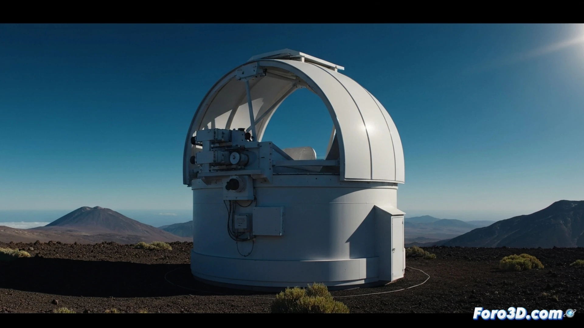 Solar observatory dome interior, large main optical telescope with segmented mirror showing a dark crack across one segment, engineers in white cleanroom suits inspecting the primary lens assembly with handheld diagnostic lasers, holographic schematic of magnetic field lines projected above the control console, red warning lights flashing on a digital system status panel, technical illustration style, photorealistic engineering visualization, cool blue ambient light mixed with warm task lighting, detailed metallic truss structure, cables and cooling pipes visible around the telescope mount, dramatic contrast between operational and damaged components, ultra-sharp focus on the fractured optics and technician hands