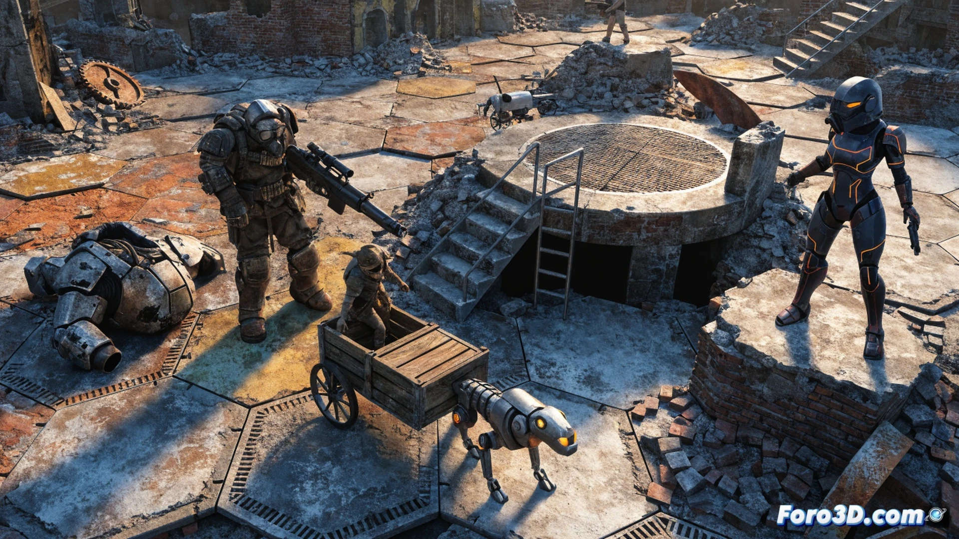 Post-apocalyptic Boston tabletop game setup, players assembling modular terrain tiles with ruined buildings and glowing radioactive craters, detailed miniature figures of Fallout factions aiming laser rifles at each other during combat, dice showing attack results on the board edge, technical illustration style, sharp focus on game components like plastic character models and card decks, balanced lighting from a desk lamp casting dramatic shadows, photorealistic tabletop wargame render, action demonstrated through dynamic poses and scattered debris tokens.