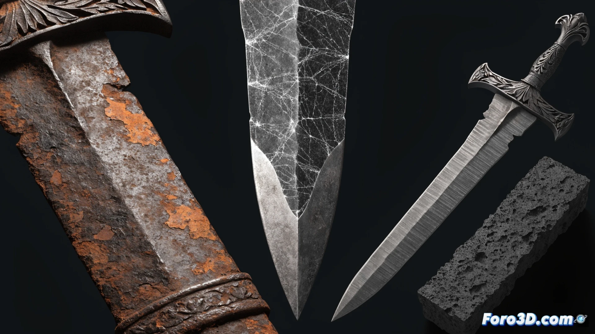 medieval iron sword undergoing induction thermal treatment, glowing orange heat zone moving along blade while internal microstructure transforms, VGSTUDIO MAX volumetric analysis interface visible on monitor showing altered grain boundaries, MeshLab mesh retouching tool adjusting 3D scan data, forge workshop setting with induction coil, anvil, and quenching tank, technical engineering visualization, cross-section diagram of metal layers fading into realistic texture, dramatic industrial lighting with sparks and steam, photorealistic scientific illustration