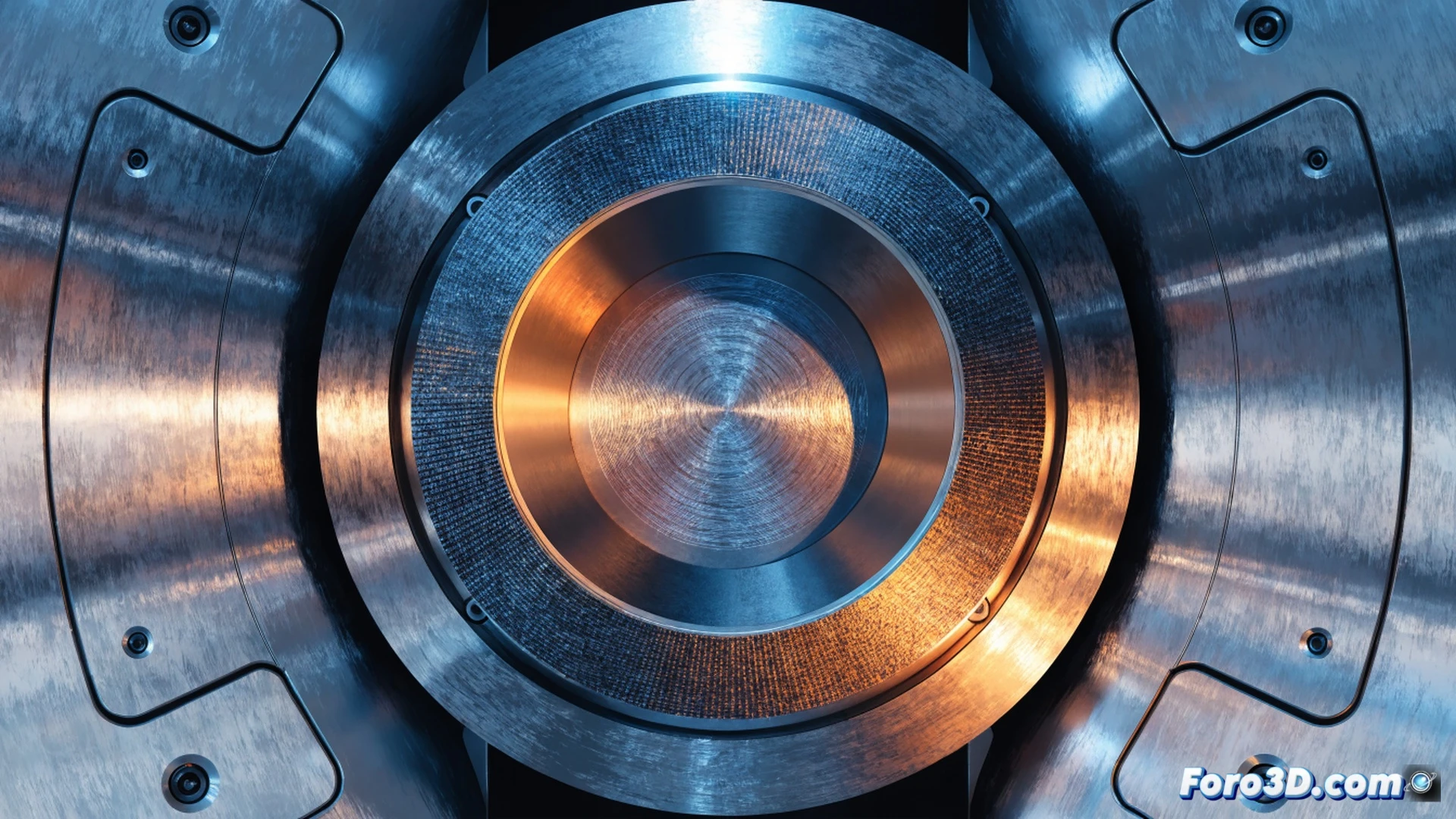 titanium medical seal ring being compressed inside a hyperbaric chamber cross-section, micro-cracks propagating along the elastic fatigue zone during pressure cycling, SolidWorks simulation interface showing stress distribution heatmap on the seal surface in the background, PolyWorks 3D scan model displaying deformed geometry overlay next to the original CAD shape, engineering visualization style, metallic titanium texture with brushed finish, dramatic blue and orange lighting highlighting fatigue zones, detailed mechanical assembly with bolts and O-ring grooves, photorealistic technical illustration