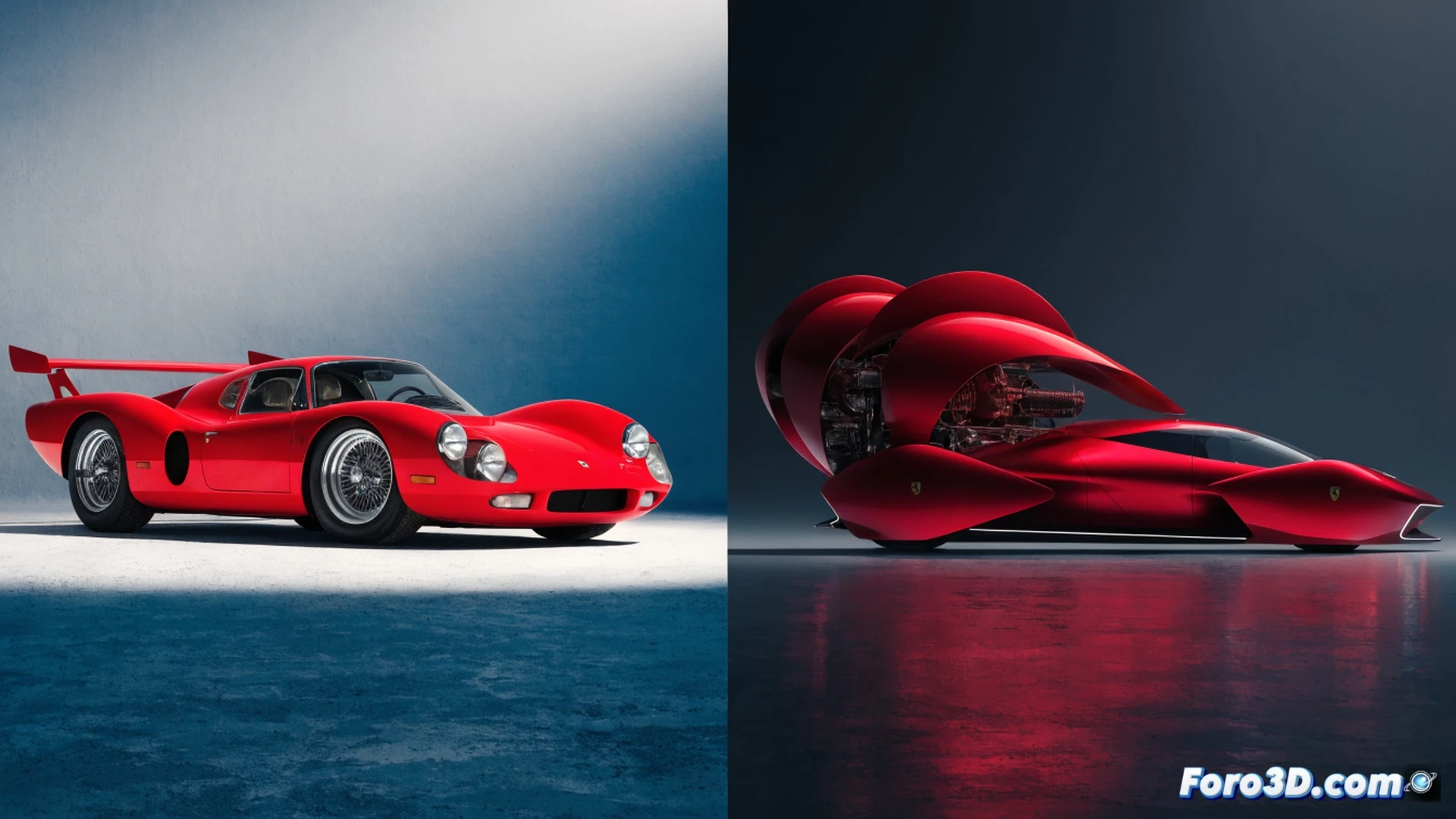 Ferrari new model reveal on July 4, classic red sports car silhouette merging with modern hybrid engine bay, mechanic adjusting carbon fiber components while digital holographic engine diagram floats above, traditional V8 combustion block beside glowing electric battery pack, engineering workshop with vintage Ferrari posters and futuristic diagnostic screens, cinematic photorealistic render, dramatic studio lighting, polished metal surfaces reflecting both heritage and innovation, action of final assembly process showing seamless integration of old and new technologies, ultra-detailed mechanical elements, realistic materials, no text or numbers visible