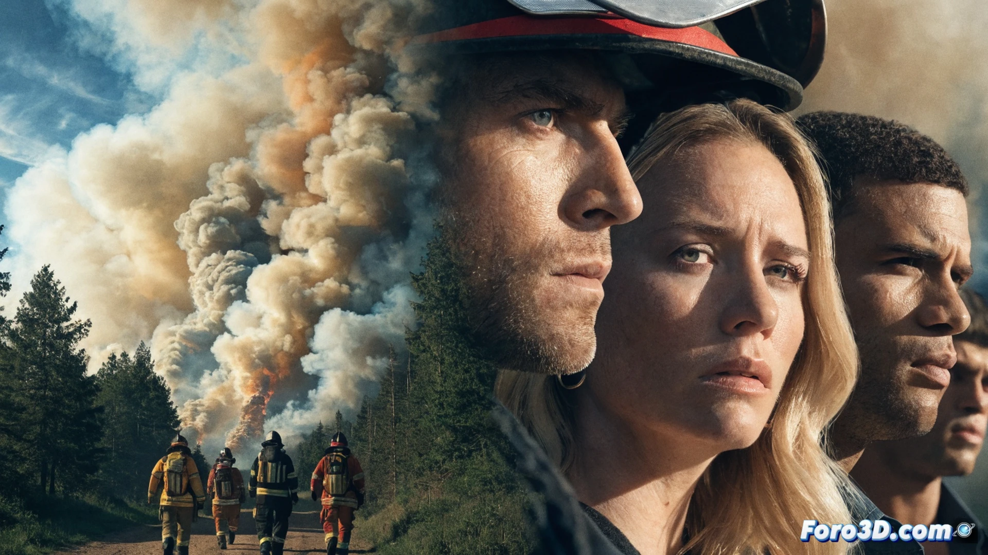 firefighters in dusty turnout gear standing before a reduced digital schedule board showing only 13 episode blocks, production monitors displaying declining viewer graphs beside stacked scripts marked with cuts, a showrunner pointing at a shortened storyboard timeline while editors trim footage on dual screens, cinematic technical illustration style, warm studio lighting contrasting cold blue data screens, realistic textures on equipment and paper, dramatic shadows emphasizing the narrative contraction, photorealistic engineering visualization