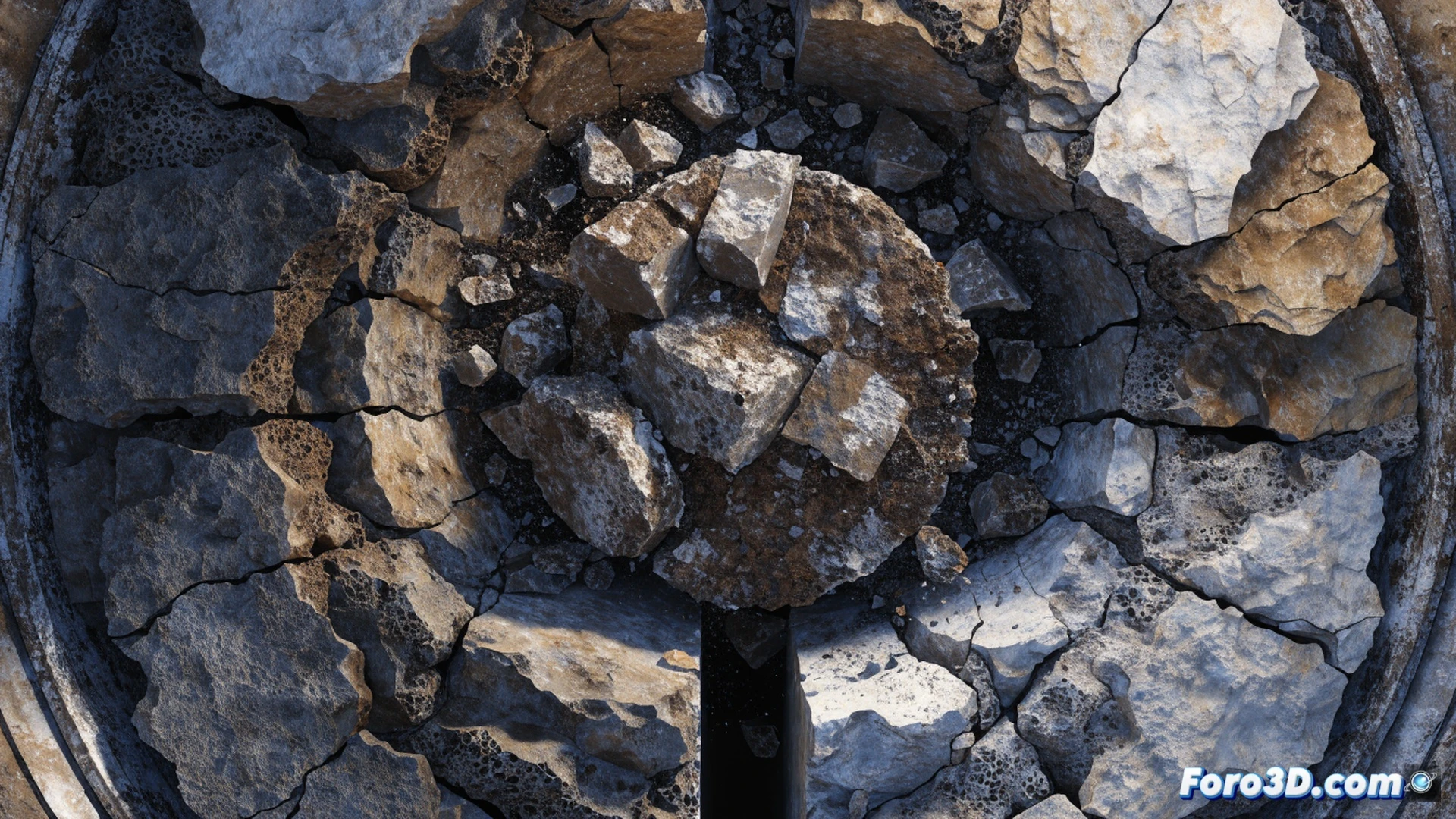 cement plug fracture in CO2 injection well, acidic fluid corroding the plug surface creating branched crack networks, 3D point cloud data from CloudCompare overlaying the fracture geometry, FLAC3D simulation grid showing stress concentration around cracks, cross-section of wellbore with cement sheath failure, acidic droplets reacting with calcium silicate, photorealistic engineering visualization, dramatic subsurface lighting, dark rock formations, bright green corrosion indicators, detailed porous cement texture, high-contrast technical illustration