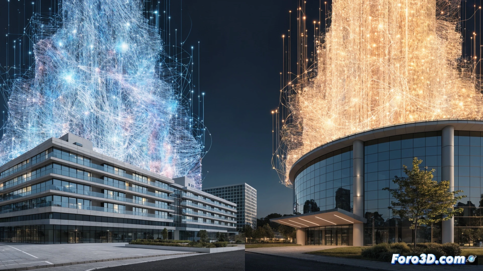 university campus panoramic view during graduation ceremony, two modern buildings representing UIC Barcelona and UPF side by side, students in caps and gowns receiving diplomas while holographic employment statistics float above them showing 93.75 percent and 86 percent job placement rates, graduates shaking hands with corporate recruiters in business attire, research laboratories visible through glass walls with scientists working on microscopes and data analysis screens, international flags displayed on digital billboards symbolizing global exchange programs, cinematic architectural photography, warm golden hour sunlight casting long shadows across manicured lawns, photorealistic educational visualization, sharp focus on student interaction with faculty, soft bokeh background