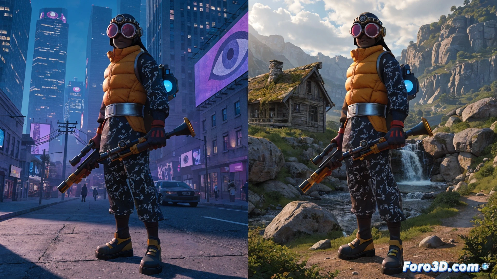 Fortnite character model being unloaded from a game engine interface, glowing skin texture files transferring through a digital pipeline into multiple game worlds displayed on holographic monitors, Unreal Engine 6 logo morphing between different game environments, technical engineering visualization, metallic wires and data streams connecting a player avatar to various game titles, cinematic lighting with blue and orange contrast, photorealistic render, process of skin migration shown with glowing particle trails and code fragments floating in mid-air