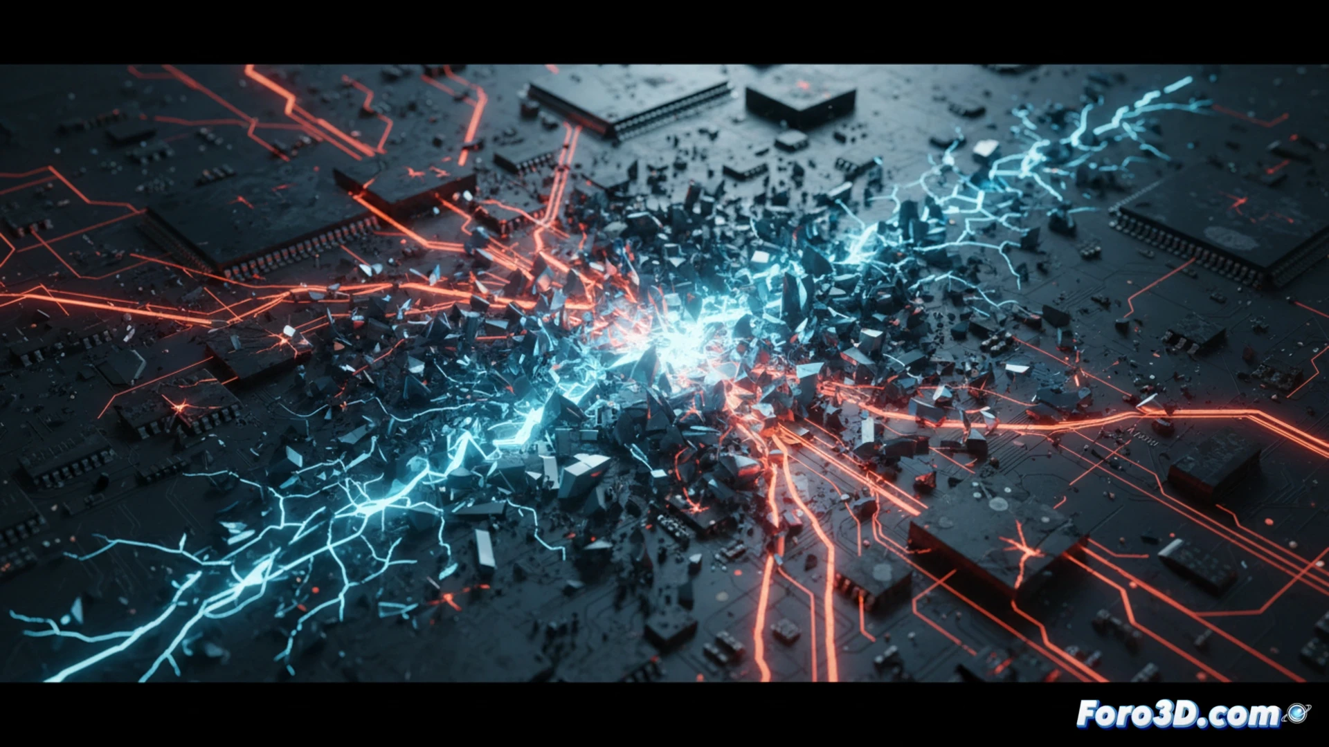 Fractura en superconductor modelada en 3D mostrando red cristalina y tensiones térmicas en microfabricación