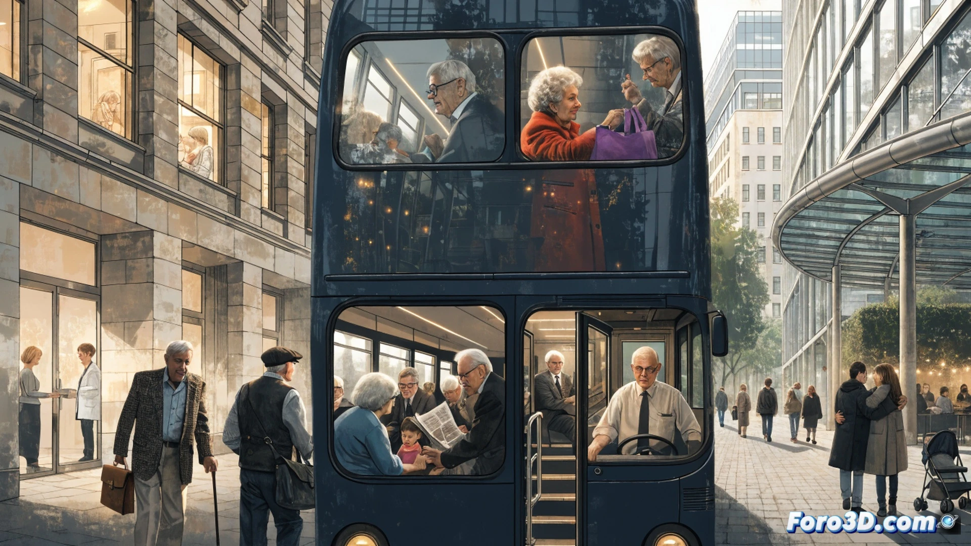 close-up of a senior Londoner holding a blue Freedom Pass card against a bus ticket validator, green light glowing on the reader while a bus driver nods in the background, warm indoor lighting, silver handrail and red bus seat visible, Age UK London campaign flyer on the dashboard, photorealistic cinematic style, shallow depth of field, protective gesture of the hand holding the card, elderly person smiling slightly, urban transport setting, no text or numbers shown, detailed plastic card texture, reflective validator screen, dramatic shadow contrast