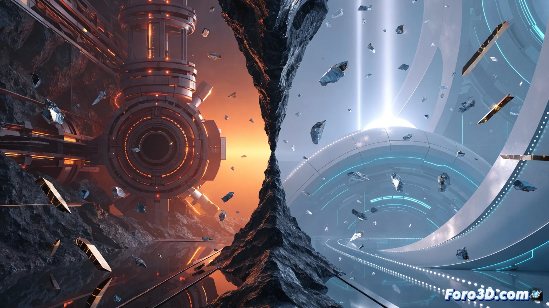 AMD Radeon RX 7000 graphics card transforming mid-frame, FSR 4.1 AI upscaling engine glowing inside the GPU die, neural network pathways lighting up across the silicon, old RX 6000 series card fading in background while new RX 9000 series card flashes in shadow, performance metrics rising as game scene sharpens, cinematic engineering visualization, photorealistic metallic heatsink, blue and orange energy pulses traveling through circuit traces, dynamic motion blur, dramatic studio lighting, ultra-detailed PCB components, technical illustration style