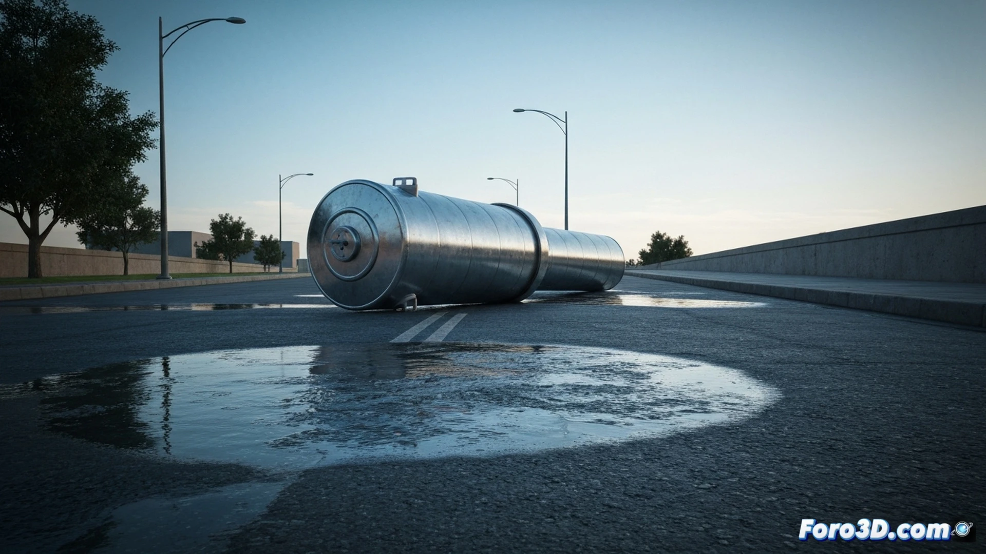 technical illustration of a ruptured metallic bellows expansion joint beneath a cracked asphalt street, superheated water jet erupting upward forming a steaming crater, severe plastic deformation visible on stainless steel bellows folds, forensic engineers in protective gear operating a handheld 3D scanner on a tripod, laser grid lines projecting onto the damaged metal surface, digital point cloud model being generated in real-time on a rugged laptop screen, photorealistic engineering visualization, dramatic industrial lighting with steam haze, ultra-detailed fracture surfaces and fatigue striations, cinematic composition emphasizing the contrast between urban infrastructure and high-tech forensic analysis