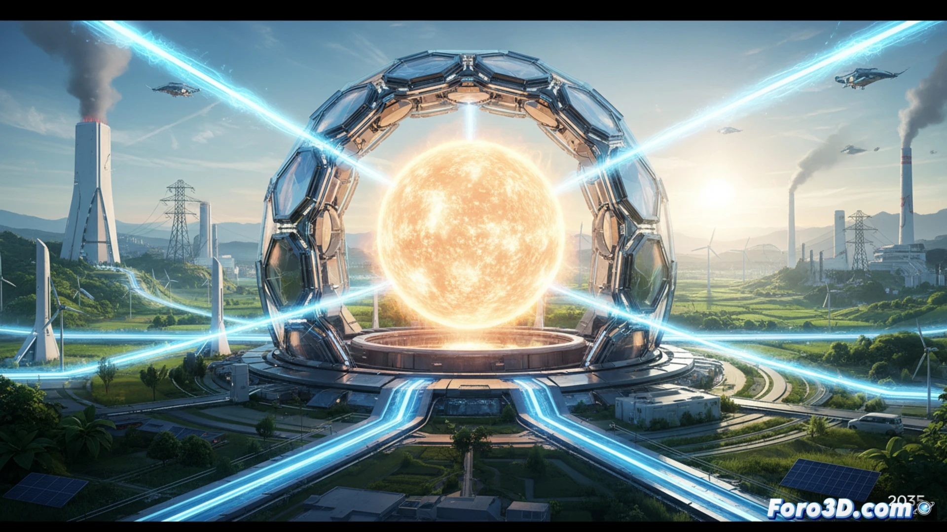 Fusion reactor core cross-section, plasma contained by magnetic fields glowing bright orange and blue, energy transfer coils surrounding the chamber while technicians monitor holographic data displays showing 400MW output, solar-like plasma turbulence inside tokamak vessel, cinematic engineering visualization, metallic reactor walls with cooling systems, dramatic lighting from plasma glow, detailed superconducting magnets, photorealistic technical render