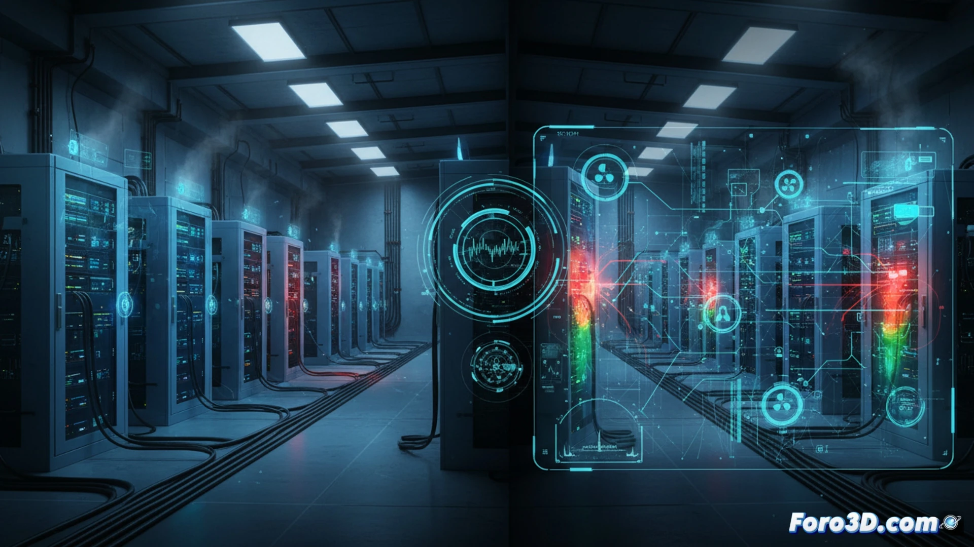 [Gemelo digital de sala de servidores con sensores IoT y visualización térmica 3D en tiempo real]