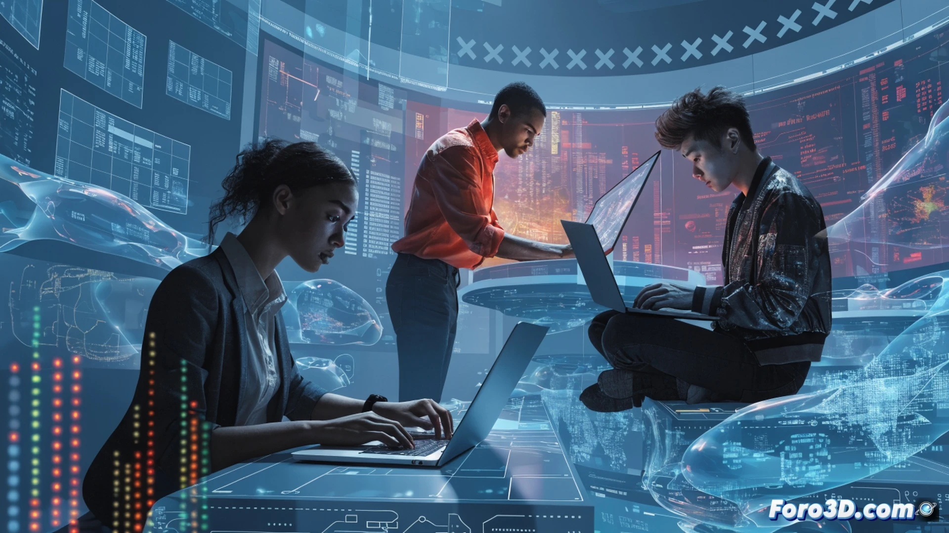 Three young professionals in a modern open-plan office collaborating on a laptop screen showing a project timeline, one Gen Z worker actively pointing at data charts while a senior colleague nods approvingly, ergonomic chairs and standing desks visible, natural daylight from large windows, clean minimalist workspace with potted plants, cinematic photorealistic style, warm professional lighting, diverse team demonstrating focused engagement, no visible text or numbers, soft shadows and shallow depth of field, ultra-detailed fabric textures and glass reflections, realistic corporate environment
