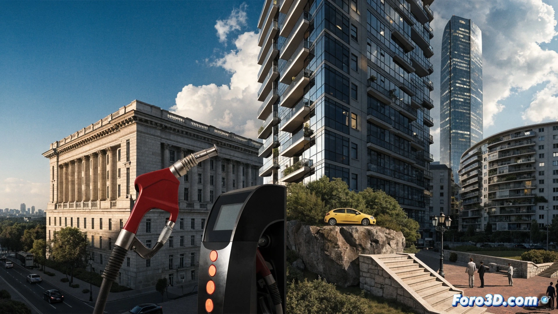 photorealistic cinematic scene, Spanish government building facade at dusk, a large document titled Plan Anticrisis being unrolled on a wooden table, showing diagrams of fuel subsidies for trucks and tractors, next to a housing blueprint with rent control zones marked in red, a magnifying glass over rental license numbers, a calculator and budget sheets for 2027 visible, warm desk lamp illuminating the papers, technical illustration style, hyper-detailed textures, dramatic shadows, professional atmosphere