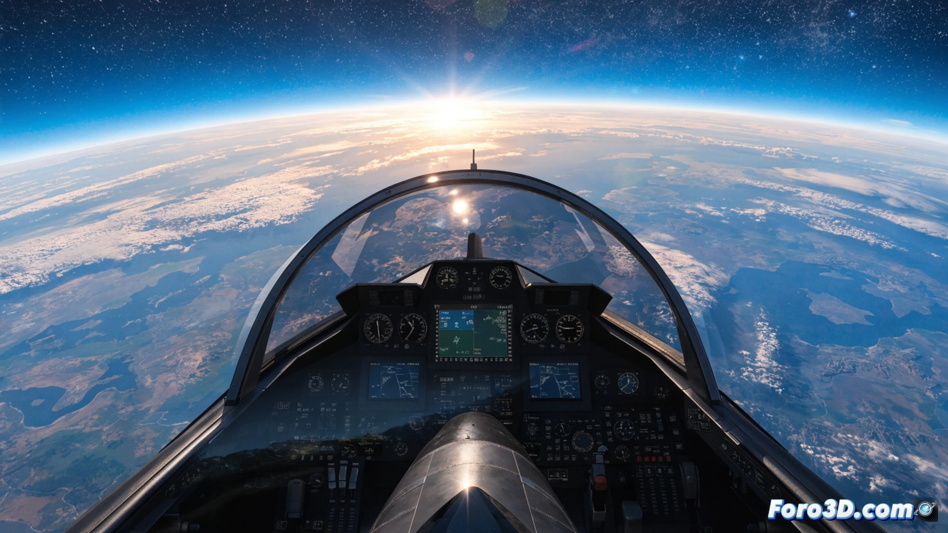 Simulador de vuelo de Google Earth activo en navegador web, mostrando un avión sobrevolando el Gran Cañón al atardecer, panel de control virtual con botón de menú desplegado y opción Simulador de Vuelo resaltada, cursor haciendo clic, ventana del navegador con interfaz de Google Earth, nubes renderizadas en tiempo real, sombras de terreno proyectadas, instrumentos de cabina digitales superpuestos, cinematic aerial view, photorealistic lighting, dramatic sky gradient, ultra-detailed terrain textures, motion blur en alas, technical illustration style