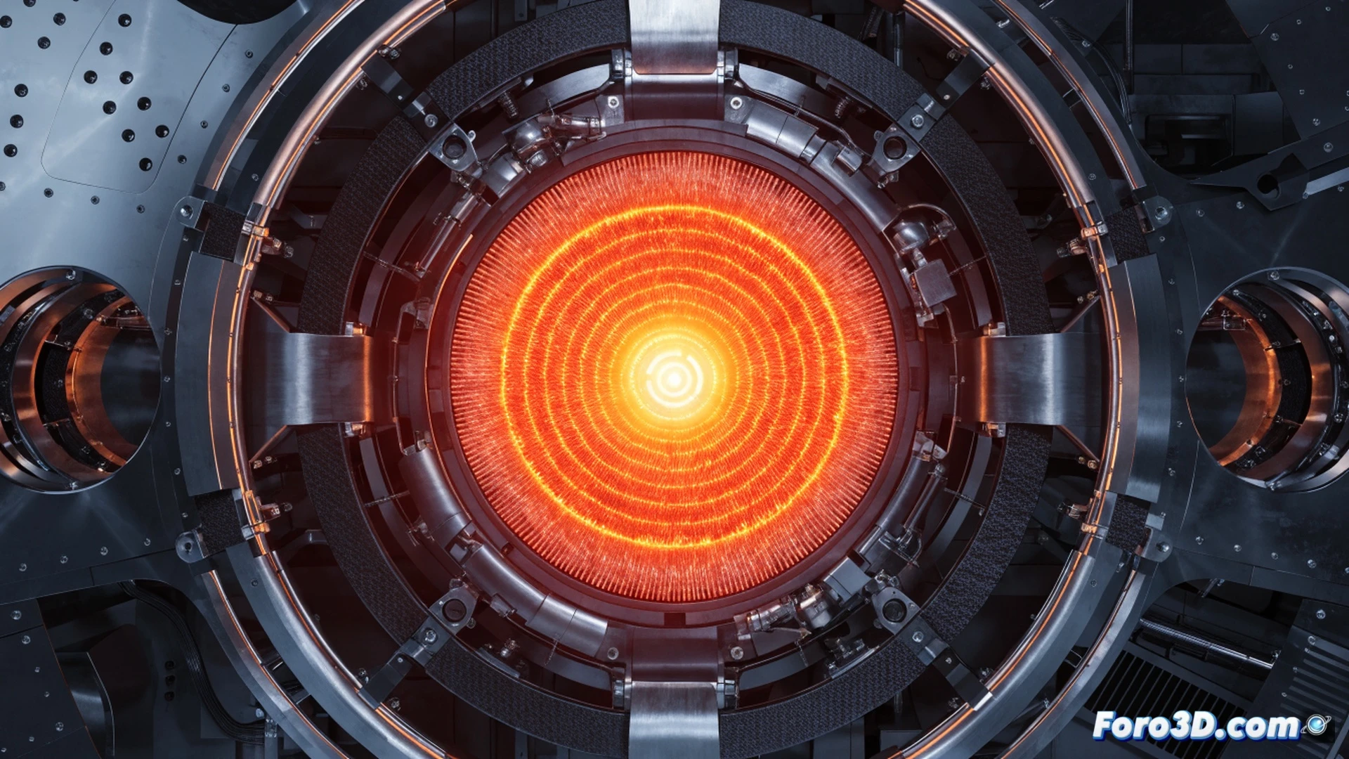 Helion Polaris fusion reactor core, plasma confined within a compact field-reversed configuration, energy being extracted directly through magnetic induction coils without steam turbines, glowing plasma loops pulsing with blue-white light, technicians monitoring real-time plasma diagnostics on holographic displays, clean modular system design, no large steam pipes or turbines visible, cinematic engineering visualization, metallic surfaces with subtle reflections, plasma arcs creating dramatic lighting, ultra-detailed mechanical components, photorealistic technical render
