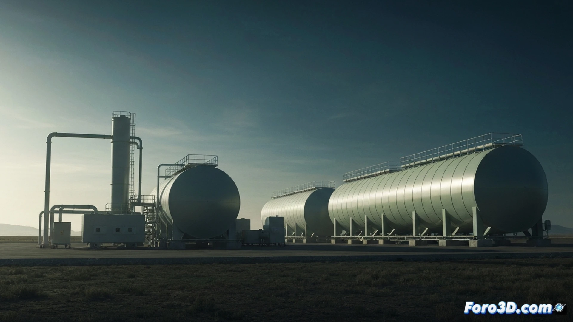 Electrólisis de agua en reactor industrial transparente, burbujas de hidrógeno ascendiendo desde cátodos metálicos iluminados por luz azul, tanques de almacenamiento criogénico en fondo, ingeniero sosteniendo tableta mostrando datos de presión, tuberías de distribución conectadas a camión de transporte pesado, estilo cinematic engineering visualization, iluminación dramática de alto contraste, texturas metálicas pulidas, reflejos en superficies de acero inoxidable, atmósfera futurista limpia, photorealistic technical render