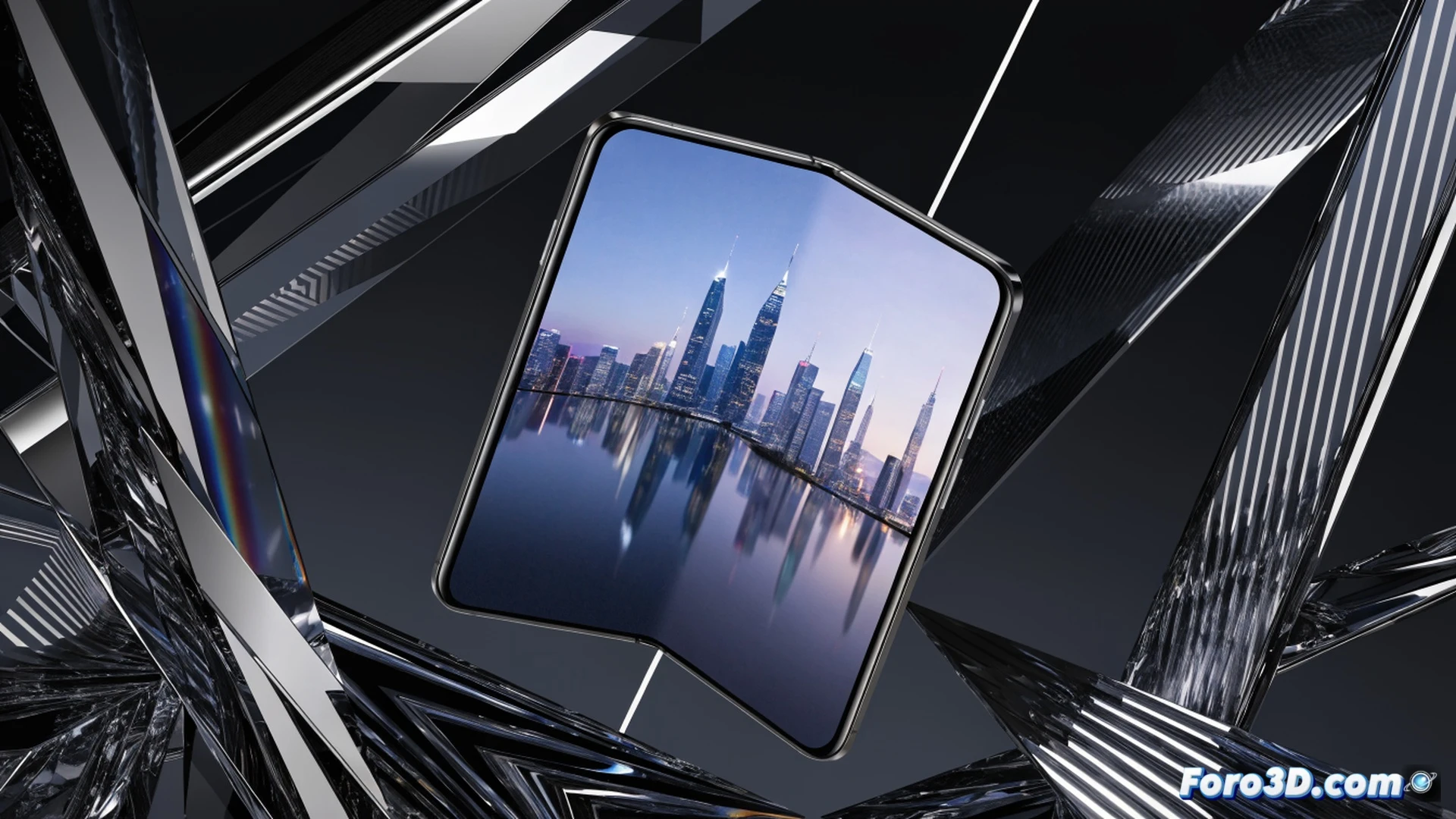 Honor Magic V6 unfolded on a sleek metallic workbench, side-by-side with a rival foldable showing visibly thicker hinge, battery cell diagram floating above with 50 percent larger capacity highlighted in glowing blue, a world map projection on a nearby screen showing Europe illuminated while North America remains dark, a robotic precision caliper measuring the ultra-thin 9.2 mm folded body, dramatic cinematic engineering visualization, cool blue and silver tones, photorealistic technical render, sharp focus on the slim profile and battery comparison, soft ambient light from holographic UI elements.