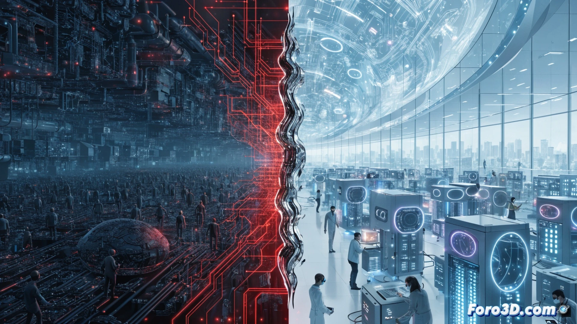 digital wall constructed from glowing server racks and code blocks, a towering firewall with a biometric scanner rejecting a holographic hand reaching from the other side, the hand belongs to a developer silhouette, while the wall is covered in padlock symbols and binary chains, on the US side a glowing AI brain is connected to high-end GPUs and fiber optic cables, on the foreign side broken cables and faded circuit boards lie on the ground, cinematic technical illustration, photorealistic engineering visualization, dramatic side lighting, blue and red neon contrast, ultra-detailed electronic components, metallic surfaces reflecting light, action of blocking and separation clearly visible