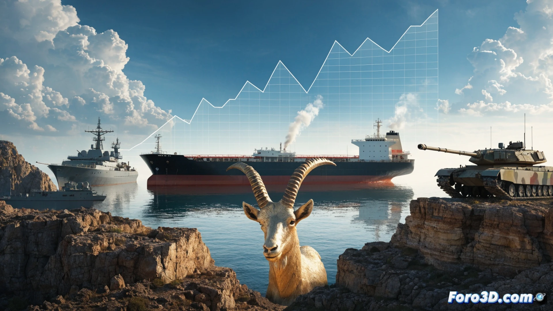 cinematic wide shot of an automated stock exchange trading floor, green digital screens showing upward trending candlestick charts with glowing arrows, a hand pressing a buy button on a sleek trading terminal while a Brent crude oil barrel icon shatters in the background, oil price dropping with red downward arrows superimposed on a map of the Strait of Hormuz, photorealistic technical visualization, metallic financial hardware, dramatic blue and gold lighting, glowing data streams, high-contrast industrial atmosphere, ultra-detailed electronic components, motion blur on falling oil droplet symbols