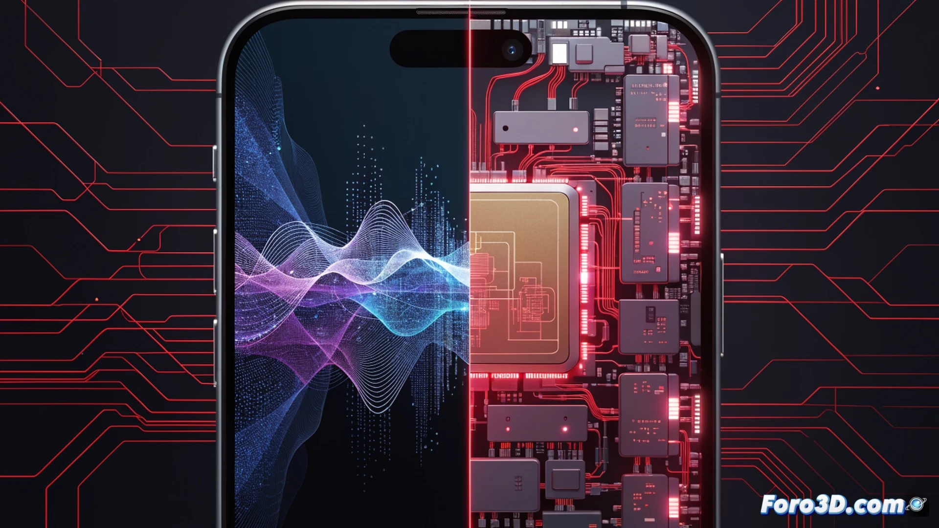 high-end smartphone motherboard assembly line, robotic arms placing memory chips onto circuit boards, chips glowing with overheating red warning symbols, shortage notification hologram floating above empty chip trays, consumers turning away from price tags with euro signs climbing upward, data center server racks glowing in background draining chip supply, cinematic technical illustration, cold blue industrial lighting, metallic surfaces reflecting stress cracks, photorealistic engineering visualization, dramatic contrast between luxury phone components and scarcity indicators