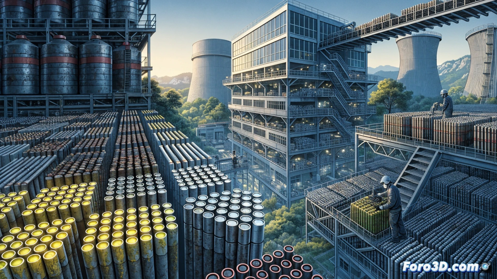 technical illustration of Japanese nuclear reactor spent fuel pool reaching 90% capacity, storage racks densely packed with glowing fuel assemblies, workers in hazmat suits monitoring radiation sensors on control panels while cranes move a new fuel cask over the pool, warning lights blinking on overfilled storage racks, reinforced concrete walls with cooling pipes, industrial fluorescent lighting reflecting off water surface, high-contrast photorealistic engineering visualization, dramatic shadows, ultra-detailed mechanical components, showing critical saturation scenario