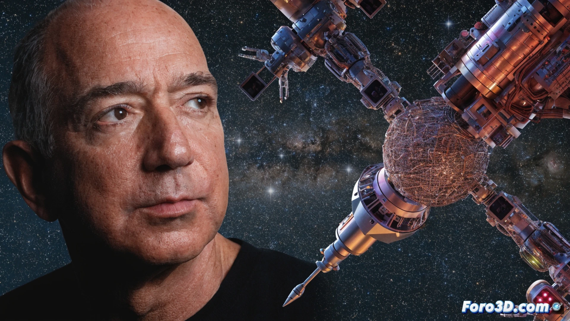 Jeff Bezos observando una maqueta holográfica de un reactor de fusión Prometheus, ingenieros ajustando bobinas toroidales con brazos robóticos, pantallas táctiles mostrando datos de plasma, sala blanca con iluminación azul fría, durante una simulación de encendido, partículas energéticas fluyendo por conductos de contención magnética, cinematic engineering visualization, photorealistic render, metal pulido, reflejos de luz en superficies curvas, cables de fibra óptica conectados a servidores, ambiente de laboratorio futurista, ultra-detailed hardware, acción de montaje en proceso