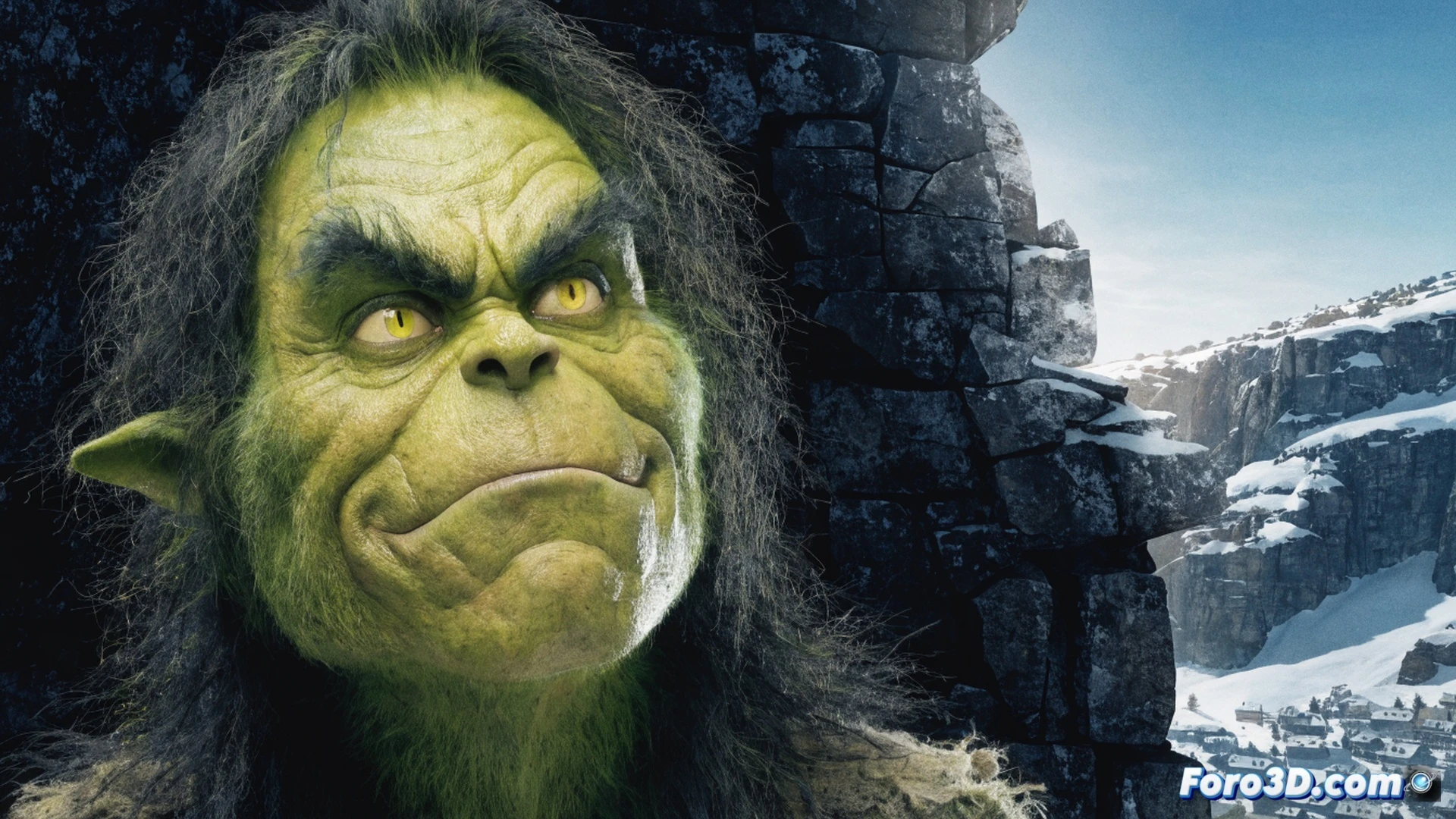 Jim Carrey como el Grinch en captura de movimiento, actor con traje de puntos negros y sensores faciales, cámara de infrarrojos registrando expresiones exageradas, ingenieros ajustando marcadores reflectantes en su rostro, software de animación mostrando esqueleto digital verde del Grinch en pantalla gigante, estudio de sonido con micrófonos y luces navideñas de fondo, proceso de transformación digital durante la escena, cinematic photorealistic technical illustration, iluminación fría azul y cálida navideña, texturas de piel y pelo sintético simuladas en tiempo real