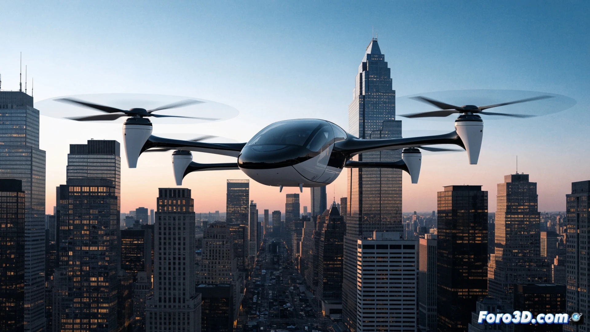 Joby S4 eVTOL aircraft hovering silently above a dense urban rooftop, six tilting rotors spinning with minimal wake turbulence, no visible exhaust or smoke, sleek white fuselage with retractable landing gear deployed, city skyline blurred in background, sunlight glinting off wing edges, cinematic photorealistic engineering visualization, demonstrating near-silent vertical lift while a pedestrian below looks up unbothered, ultra-detailed composite materials on rotor blades, calm atmospheric haze, sharp focus on aircraft and rotor downwash patterns.