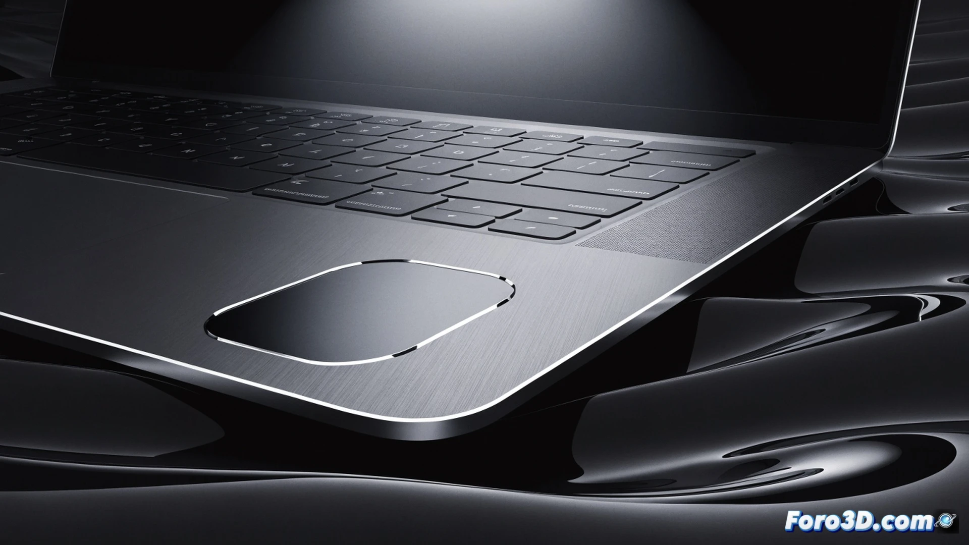 A sleek silver MacBook Pro 2017 model with glowing Touch Bar being opened on a minimalist glass desk, its thin bezel and polished aluminum surface reflecting studio lights, while a frustrated user’s hand struggles to plug a single USB-C cable into the port, disconnected external drives and adapters scattered nearby, cinematic engineering visualization, photorealistic product render, dramatic side lighting casting long shadows, ultra-detailed keyboard keys and hinge mechanism, industrial design studio background with blueprints and foam models of curved Apple prototypes, sharp focus on the tension between aesthetic beauty and functional limitation, moody contrast highlighting the trade-off between form and practicality.