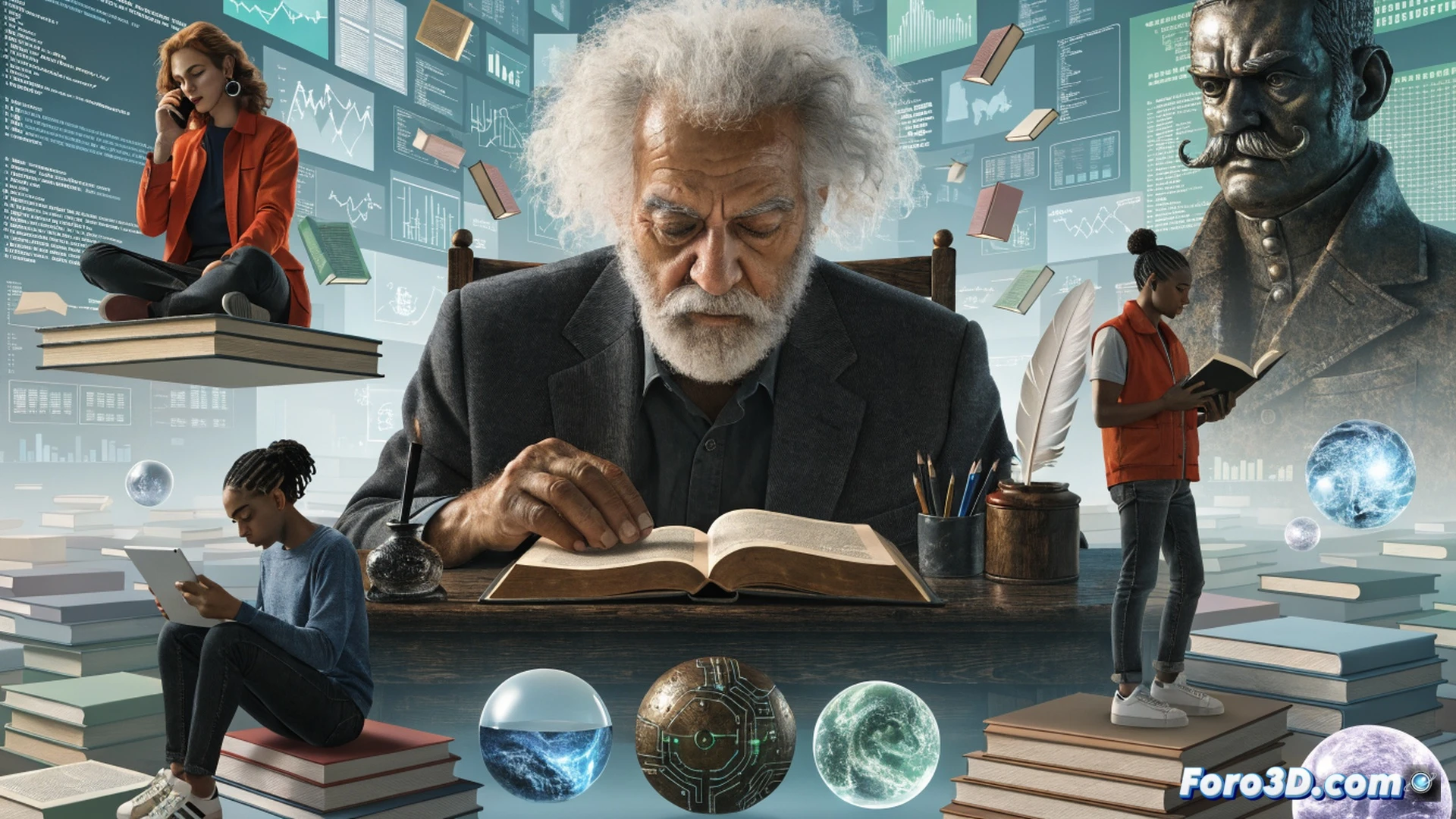 classroom scene with young students holding smartphones and tablets, digital book covers floating above devices like holograms, a teacher observing with a slight smile, an older detective novel open on a desk beside a glowing e-reader, students animatedly discussing stories, bookshelves blending physical and digital books, cinematic photorealistic style, warm classroom lighting, dynamic composition showing transition between paper and digital reading habits, soft focus on background students, sharp detail on glowing screens and book spines
