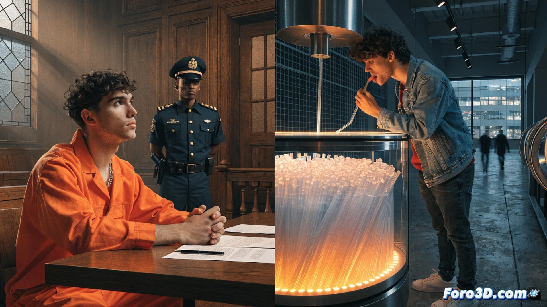 young man in a supermarket inserting a straw into a public beverage machine, his tongue touching the straw tip while placing it back into the iJooz dispenser, security camera angle capturing the act, rows of sealed straws in the machine compartment, glowing LED indicators on the vending panel, cinematic photorealistic style, tense surveillance lighting, shallow depth of field focusing on the hand and straw, metallic machine surface reflecting ambient light, clinical white and blue color palette, ultra-detailed plastic textures, dramatic shadow play, technical forensic illustration